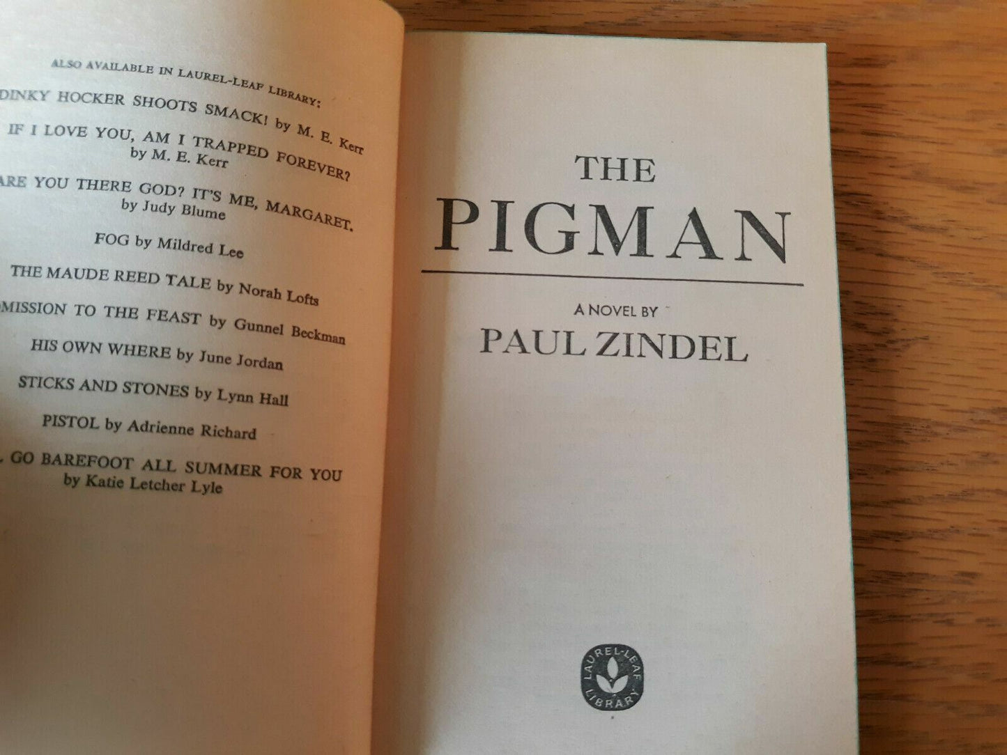 The Pigman - Paul Zindel (1978, Paperback) Laurel Leaf Library