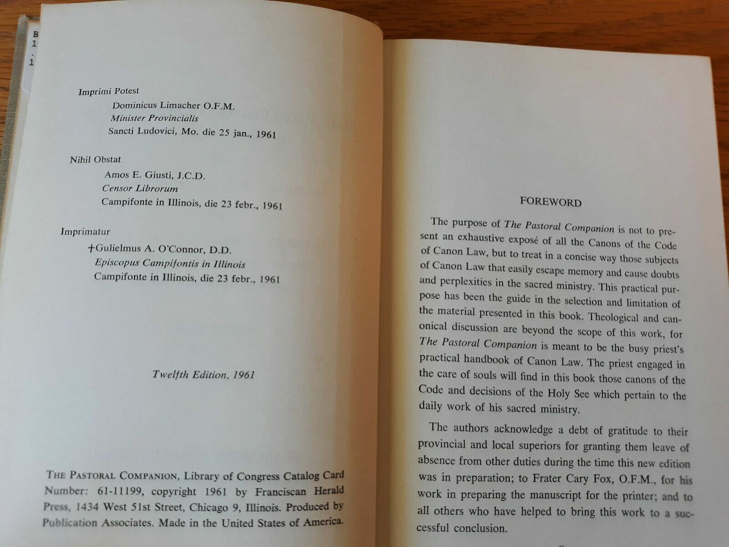 The Pastoral Companion A Handbook of Canon Law by Mathis and Meyer 1961