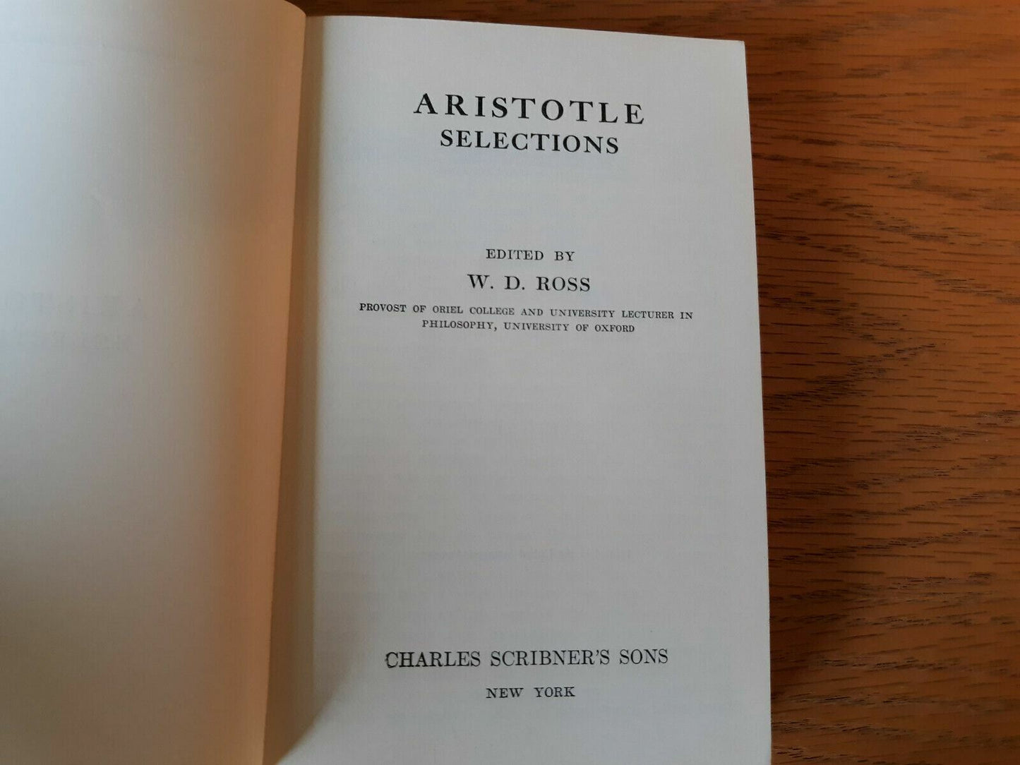 Aristotle: Selections by W.D. Ross 1955 Charles Scribner's Sons Paperback