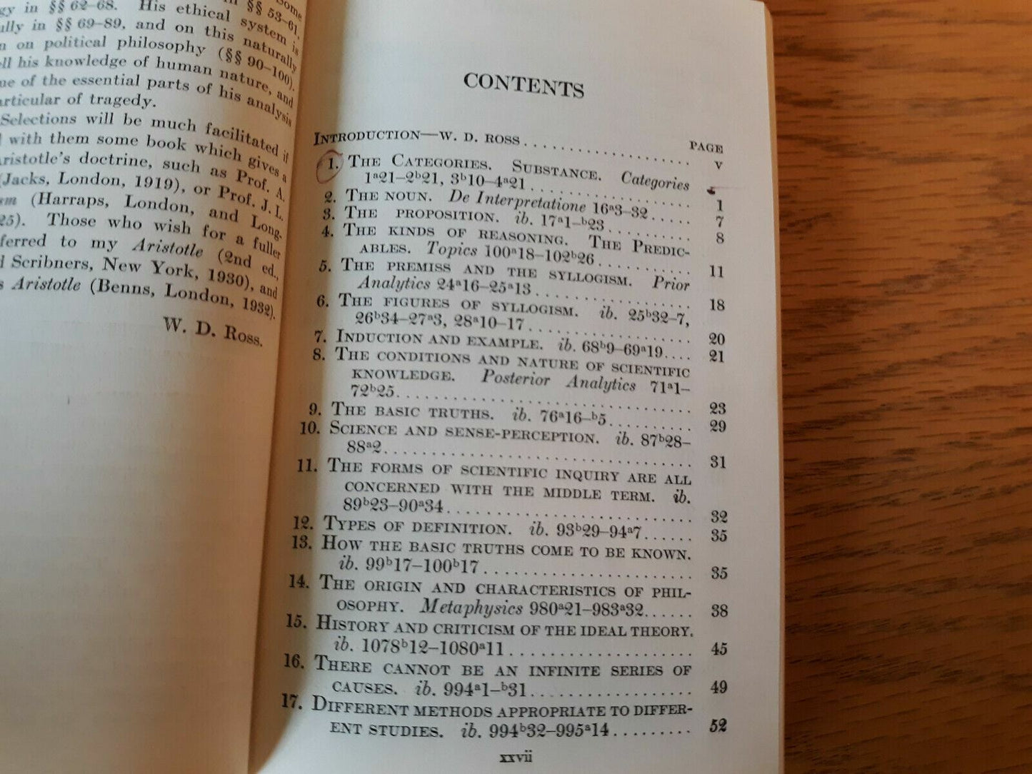 Aristotle: Selections by W.D. Ross 1955 Charles Scribner's Sons Paperback