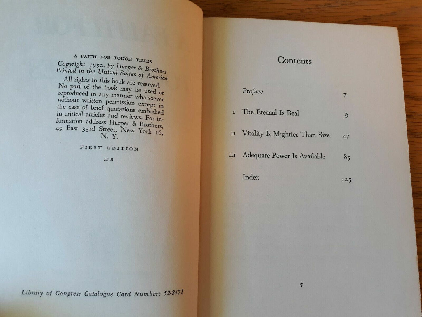 A Faith for Tough Times by Harry Emerson Fosdick 1952 1st Edition Hardcover