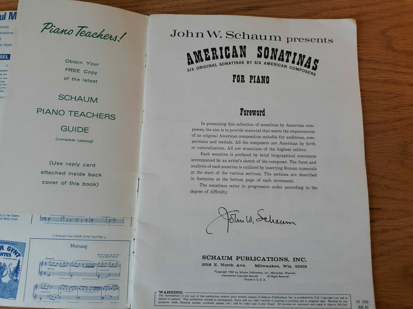 John W Schaum Presents American Sonatinas For Piano 1963