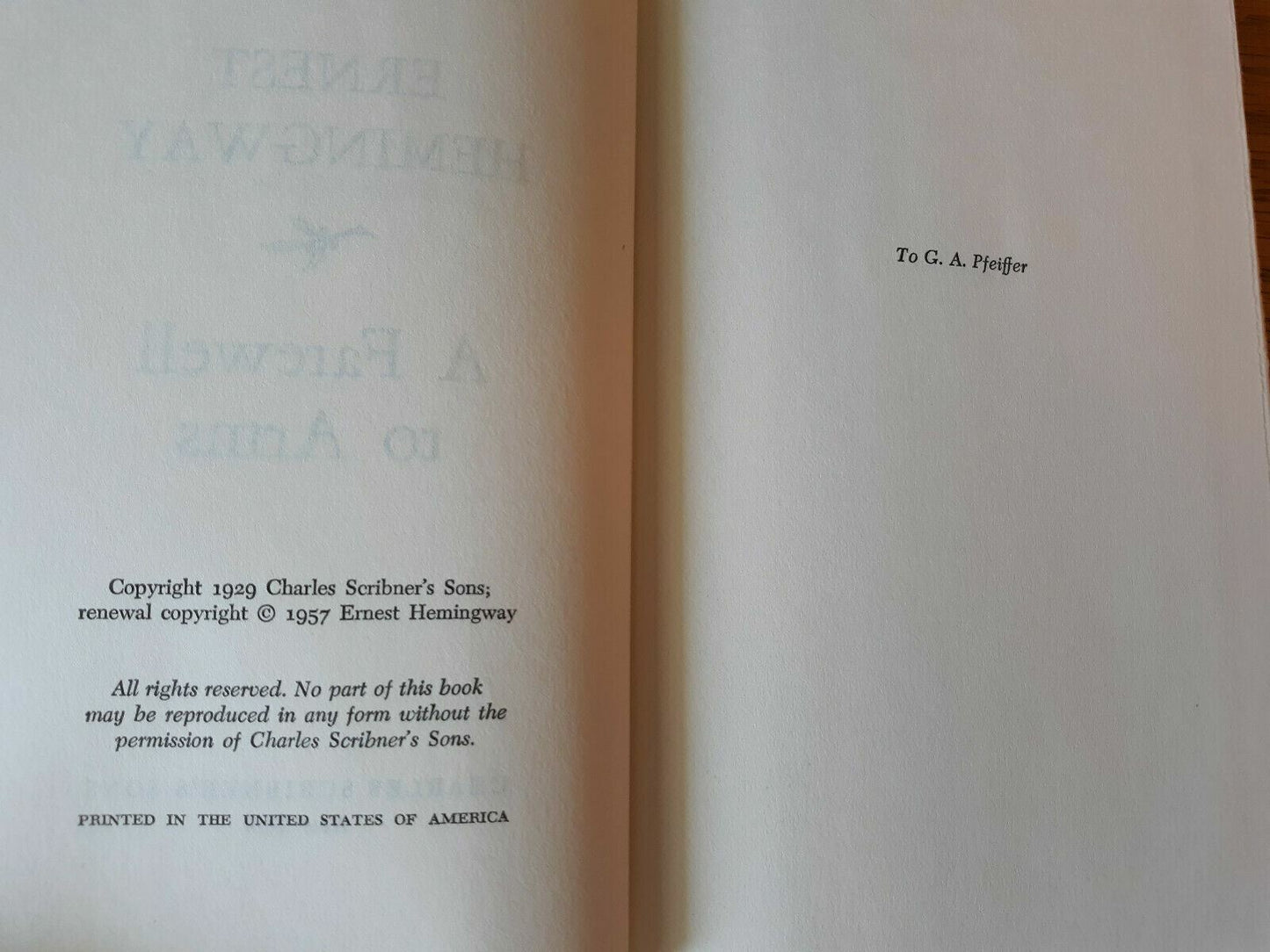 A Farewell to Arms by Ernest Hemingway 1957