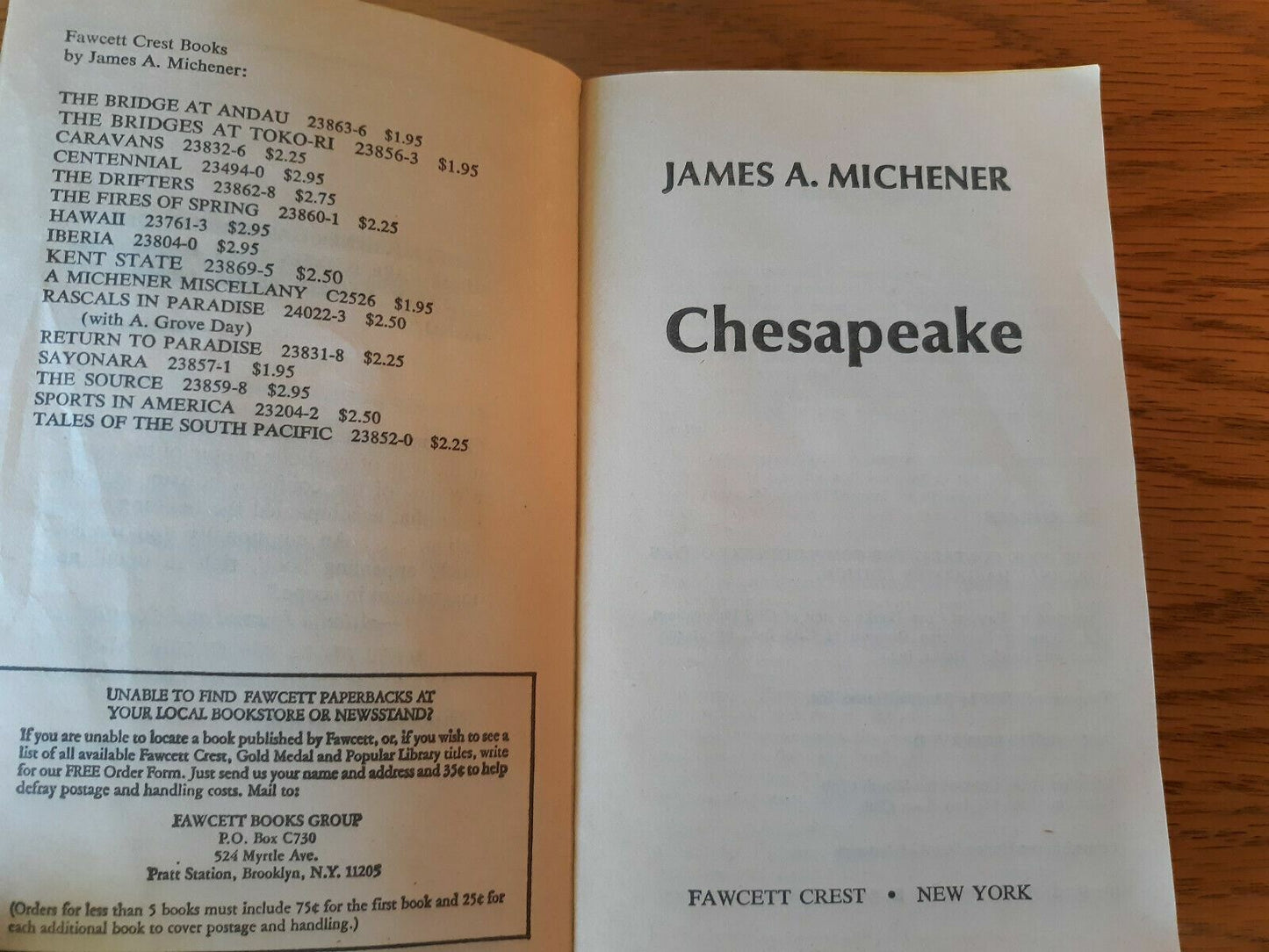 Chesapeake - A Novel by James A. Michener - 1978 Paperback Fawcett Crest