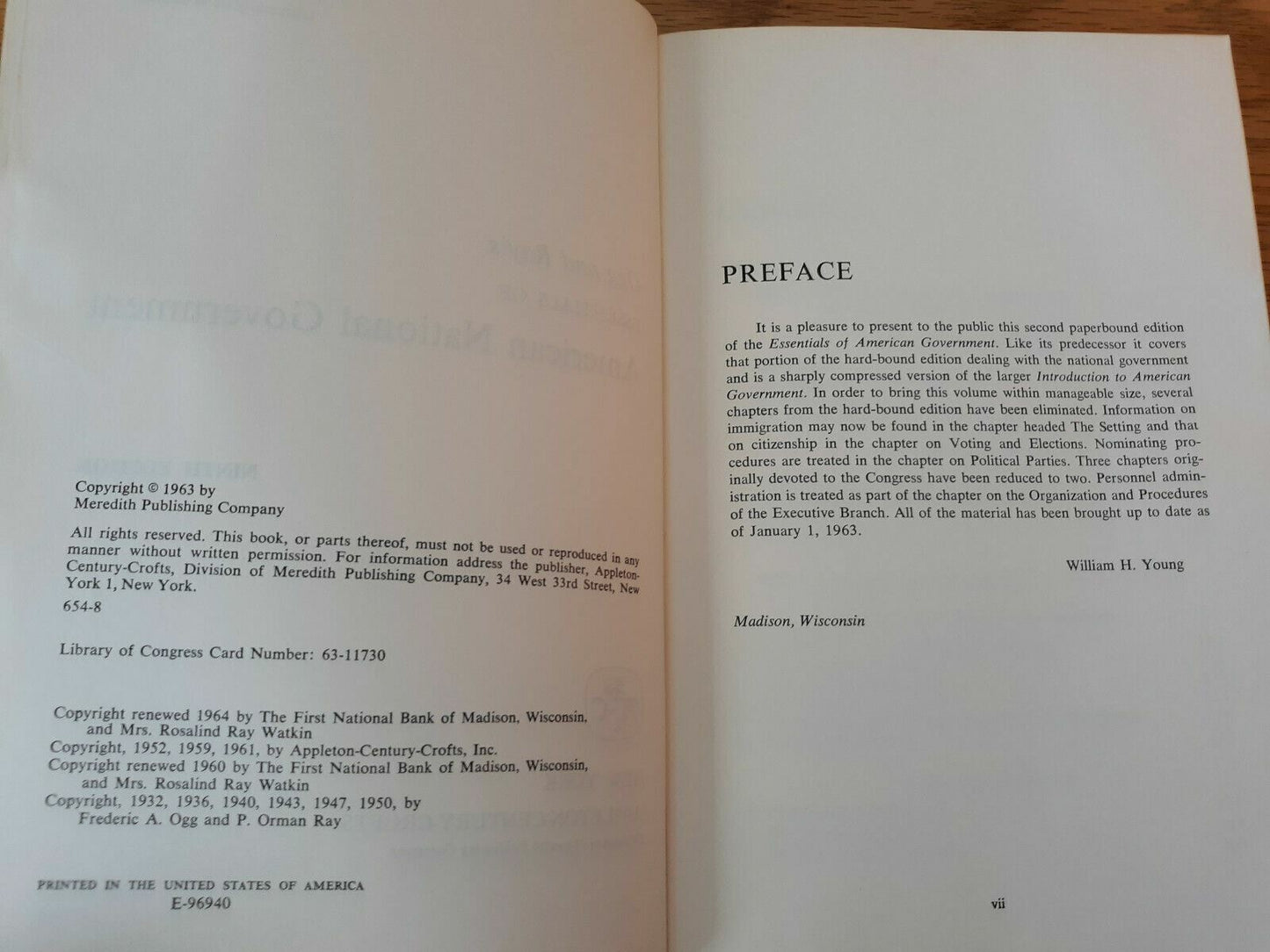 Ogg and Ray's Essentials of American National Government by William Young 1963