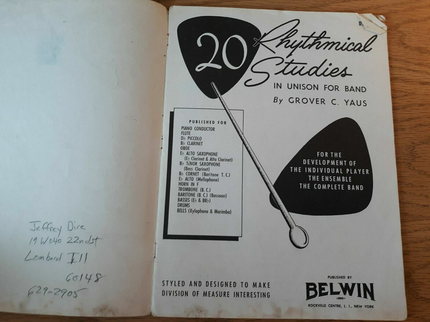 20 Rhythmical Studies in Unison for Band by Grover Yaus Drums