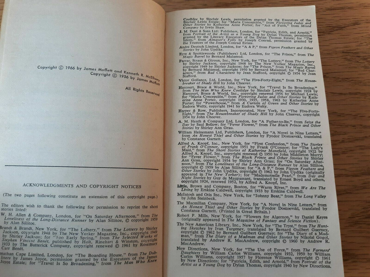 Points of View An Anthology of Short Stories Moffett McElheny 1966 Paperback