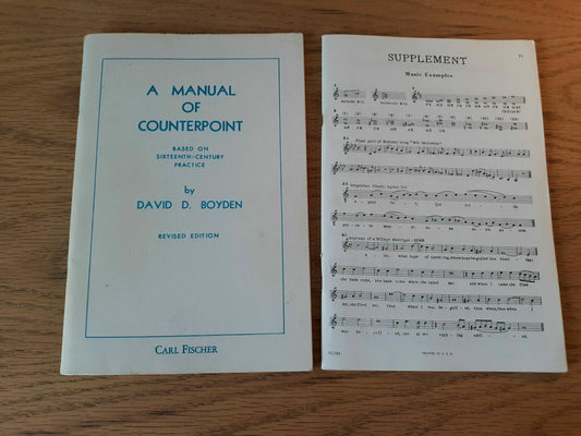 A Manual Of Counterpoint Based On 16th Century Practice Boyden W/Supplement