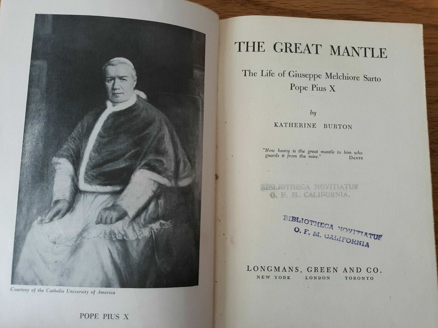 1952 The Great Mantle The Life of Giuseppe Melchiore Sarto Katherine Burton HC