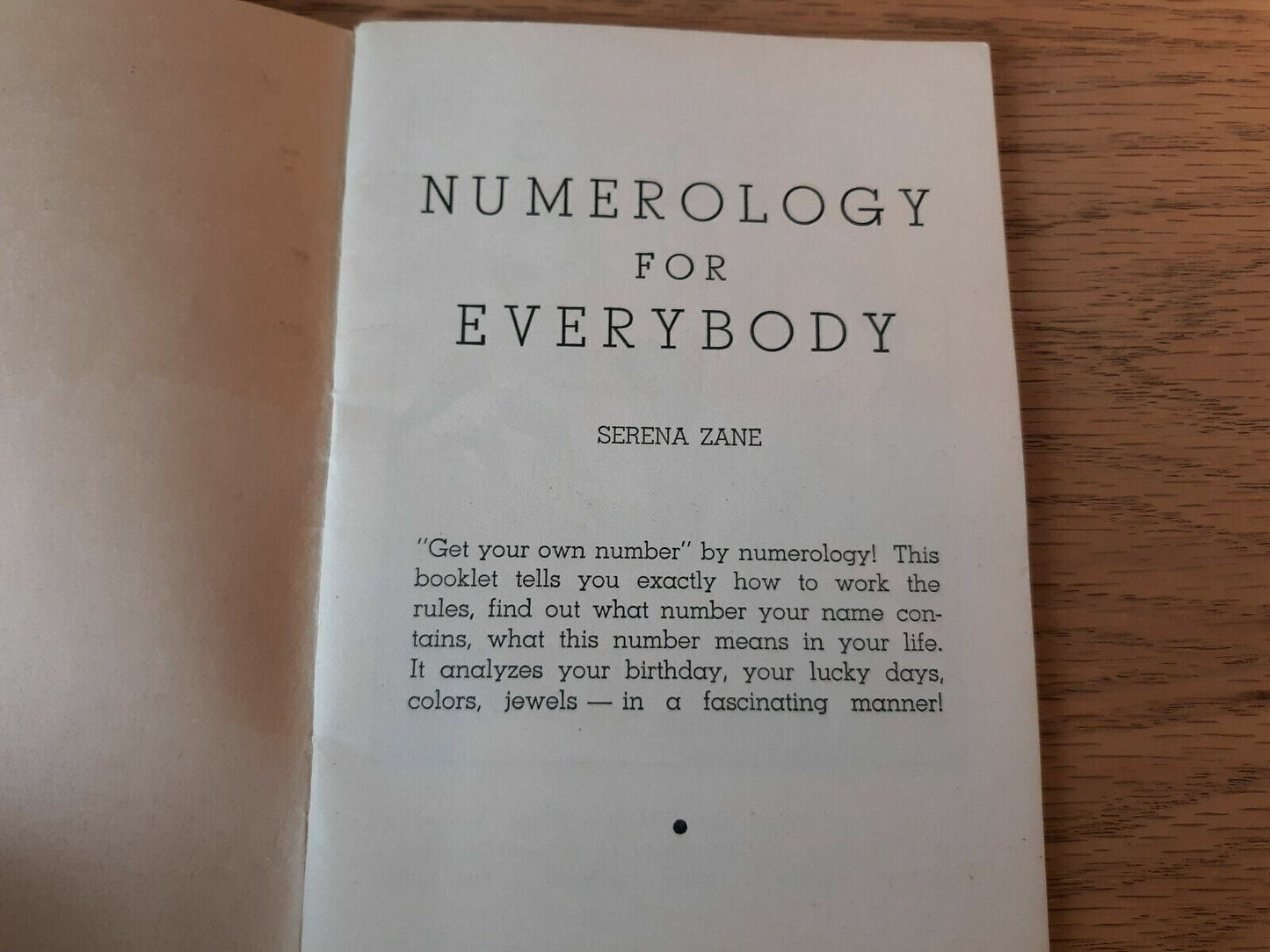 Numerology For Everybody Pamphlet Serena Zane