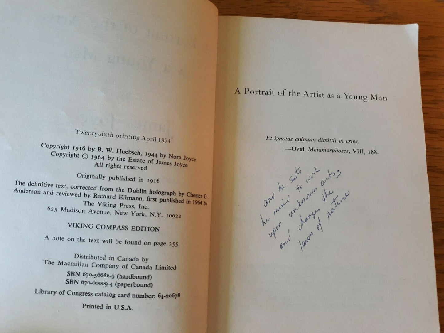 A Portrait of the Artist as a Young Man James Joyce Viking Paperback 1974