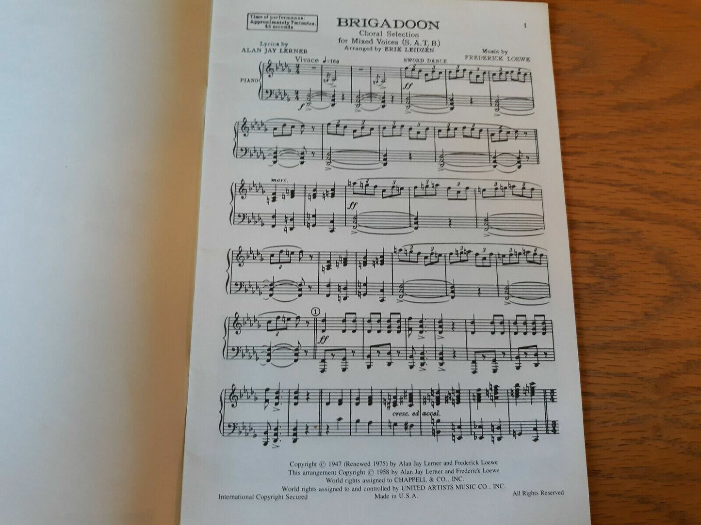 Choral Selections From Lerner & Loewes Brigadoon 1975 United Artists Music