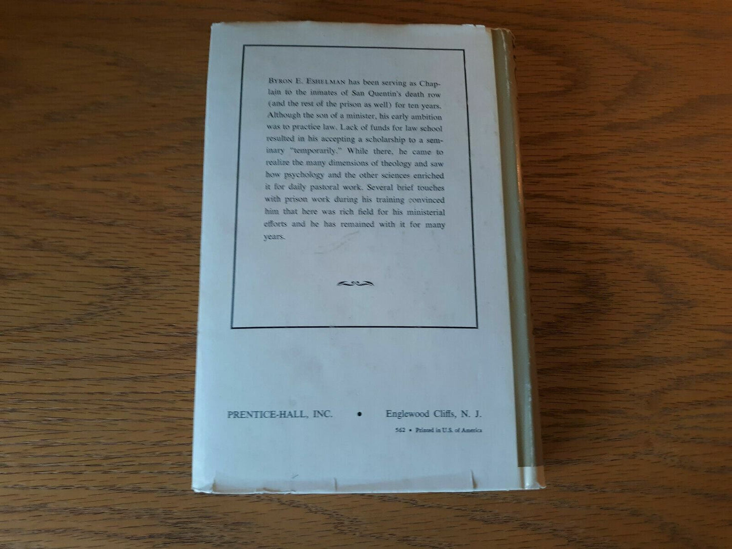 Death Row Chaplain Byron E Eshelman 1962 Hardcover Dust Jacket Prentice Hall