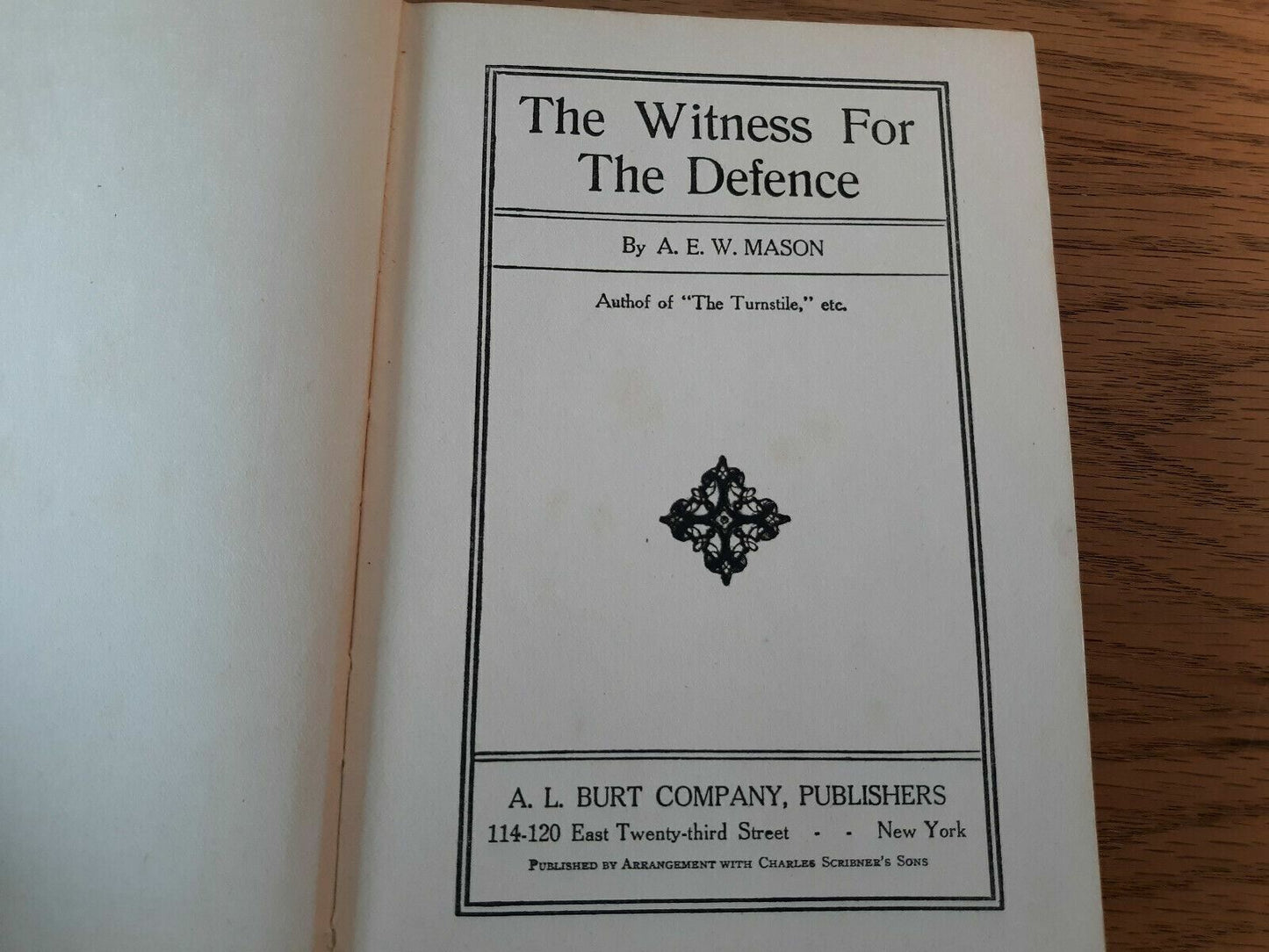 1914 The Witness For The Defense, A.E.W. Mason, Early Murder-Mystery Novel