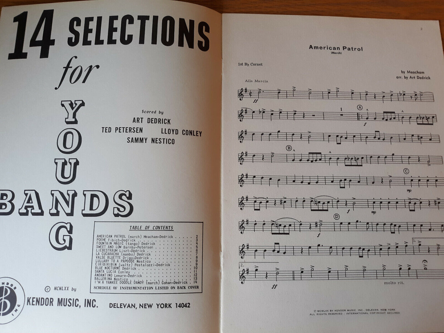 14 Selections For Young Bands 1970 Art Dedrick Kendor Music 1st Bb Cornet