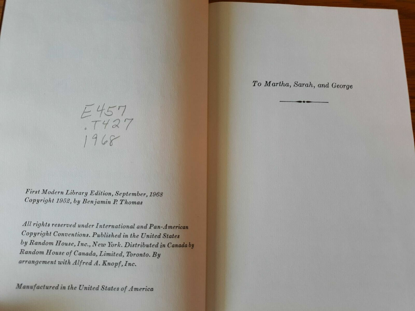 1968 Abraham Lincoln A Biography By Benjamin Thomas Hardcover Modern Library