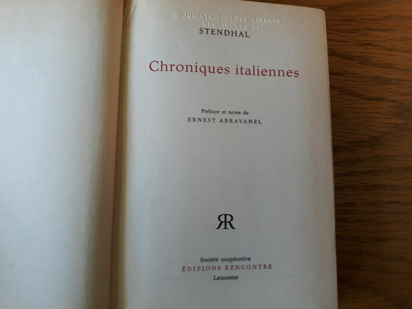 Stendhal Editions Rencontre 1961 French Hardcover Chroniques italiennes