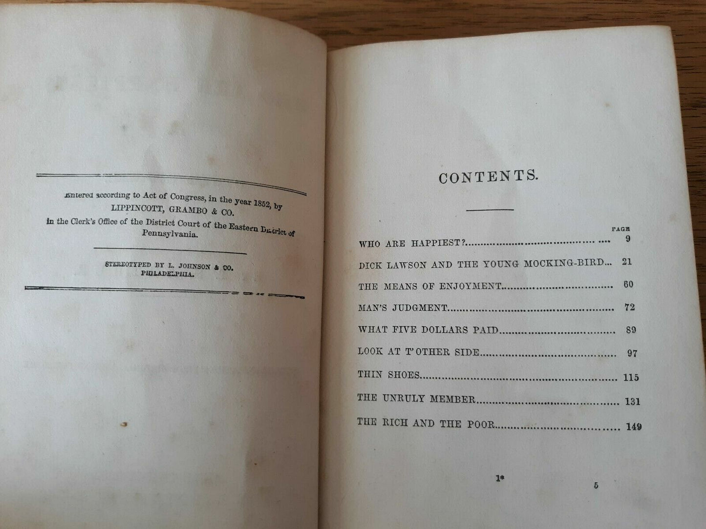 Who Are Happiest? And Other Stories By T. S. Arthur 1863 Hardcover J B Lippincot