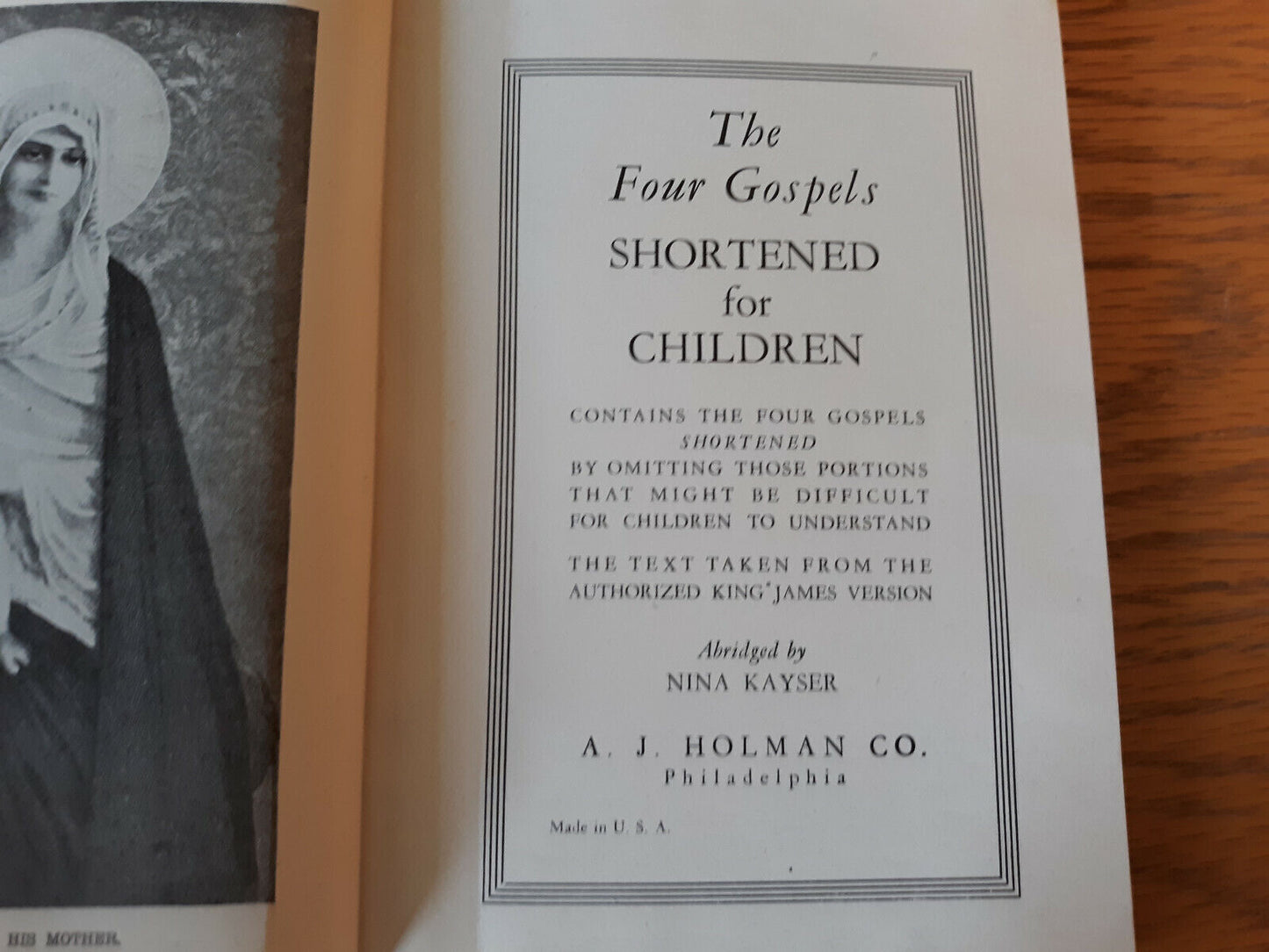 The Four Gospels Shortened For Children 1948 Hardcover A J Holman Co