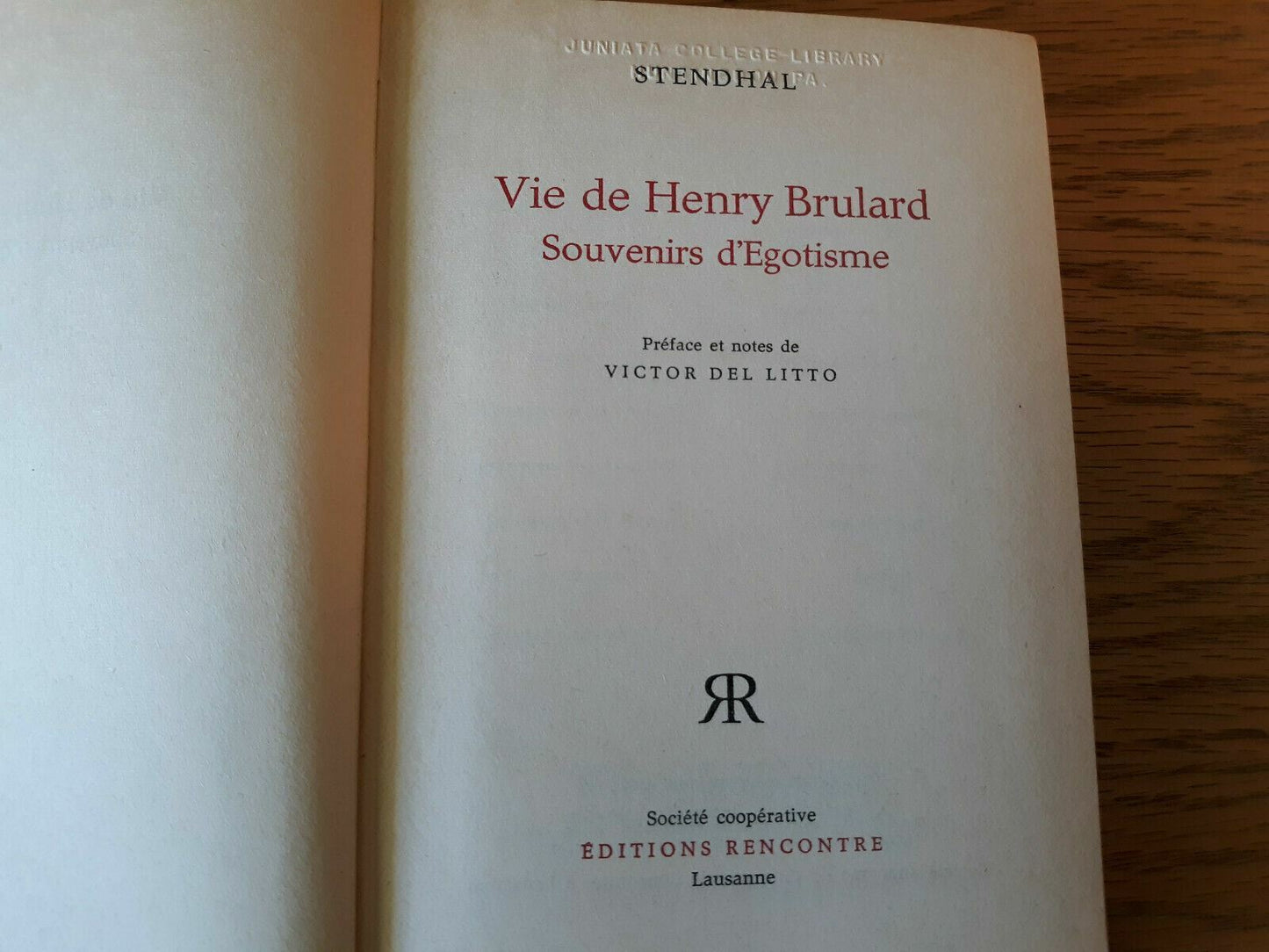 Stendhal Editions Rencontre 1961 French Hardcover Vie de Henry Brulard Souvenirs