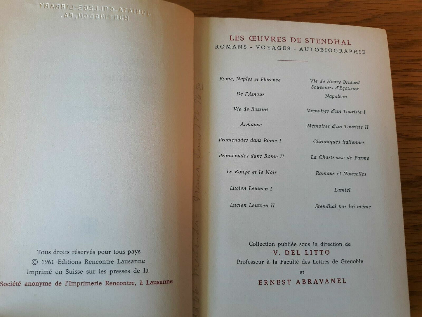 Stendhal Editions Rencontre 1961 French Hardcover Vie de Henry Brulard Souvenirs