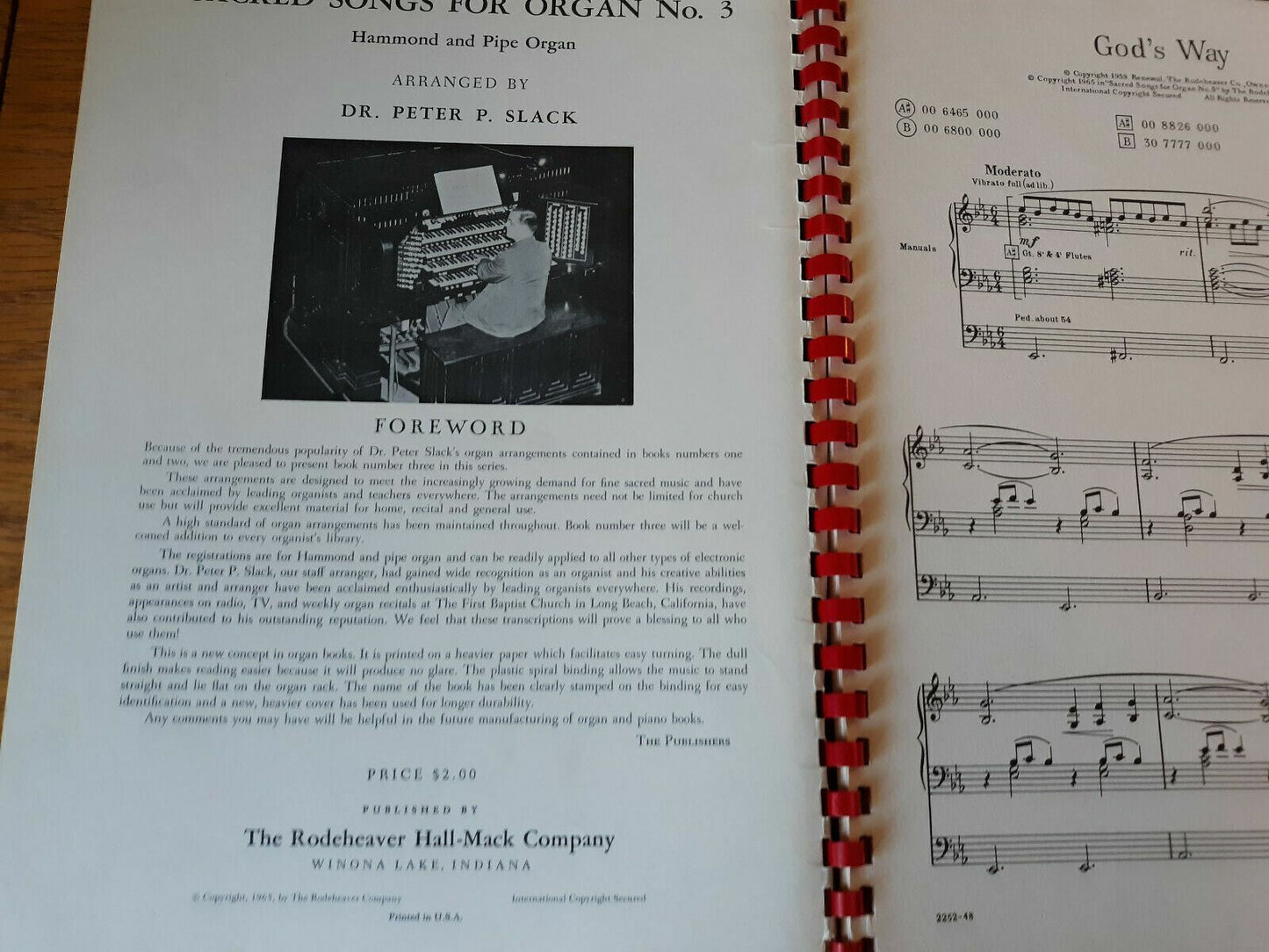 Sacred Songs for Organ Registrations for Hammond and Pipe Organ Peter Slack 1965
