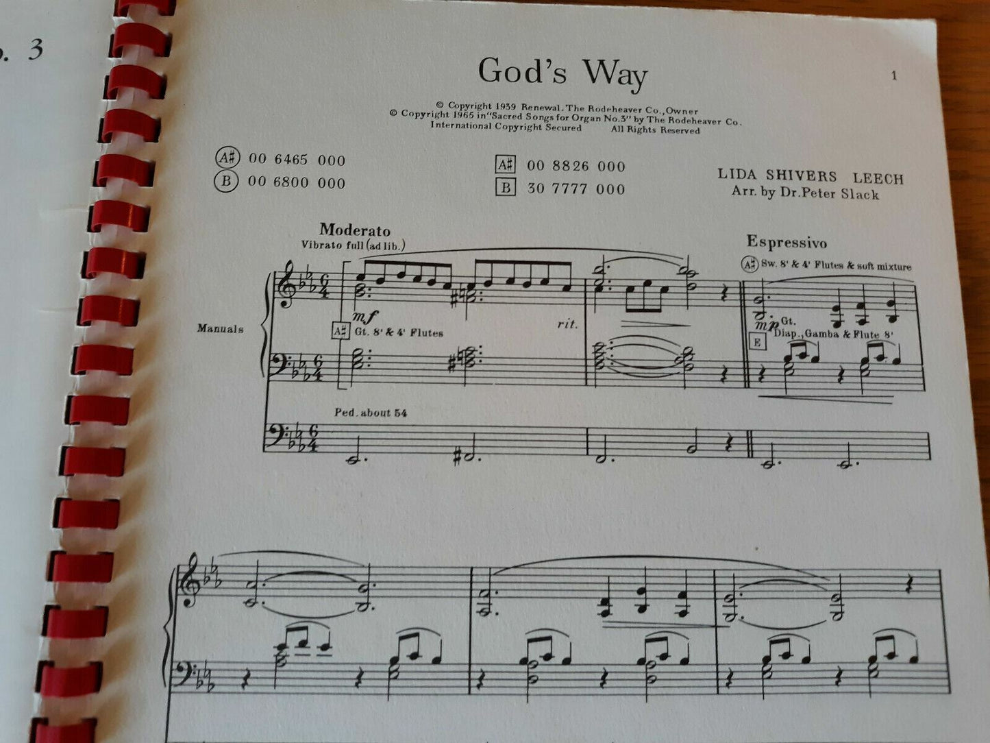 Sacred Songs for Organ Registrations for Hammond and Pipe Organ Peter Slack 1965