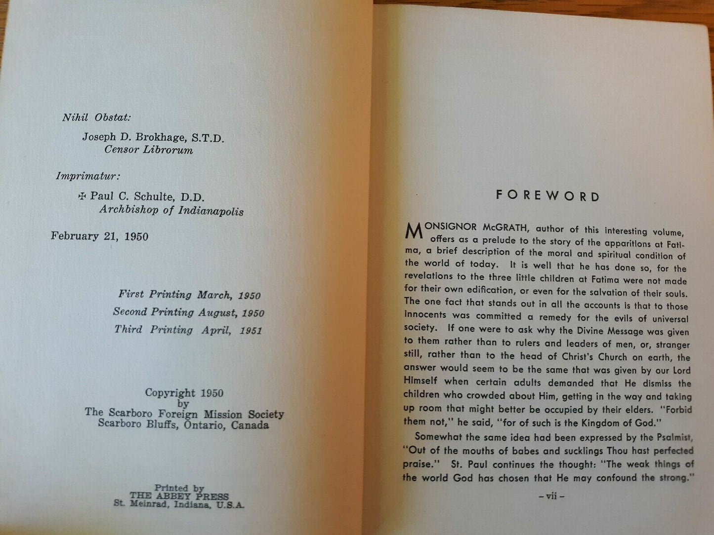 Fatima Or World Suicide by Rt. Rev. Wm. C. McGrath 1951 Spirituality Hardcover B