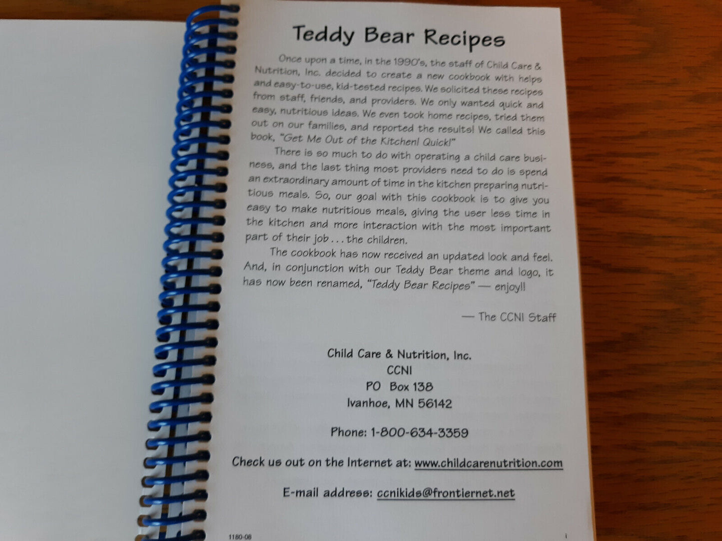 Teddy Bear Recipes Child Care & Nutrition CCNI Ivanhoe Minnesota Cookbook