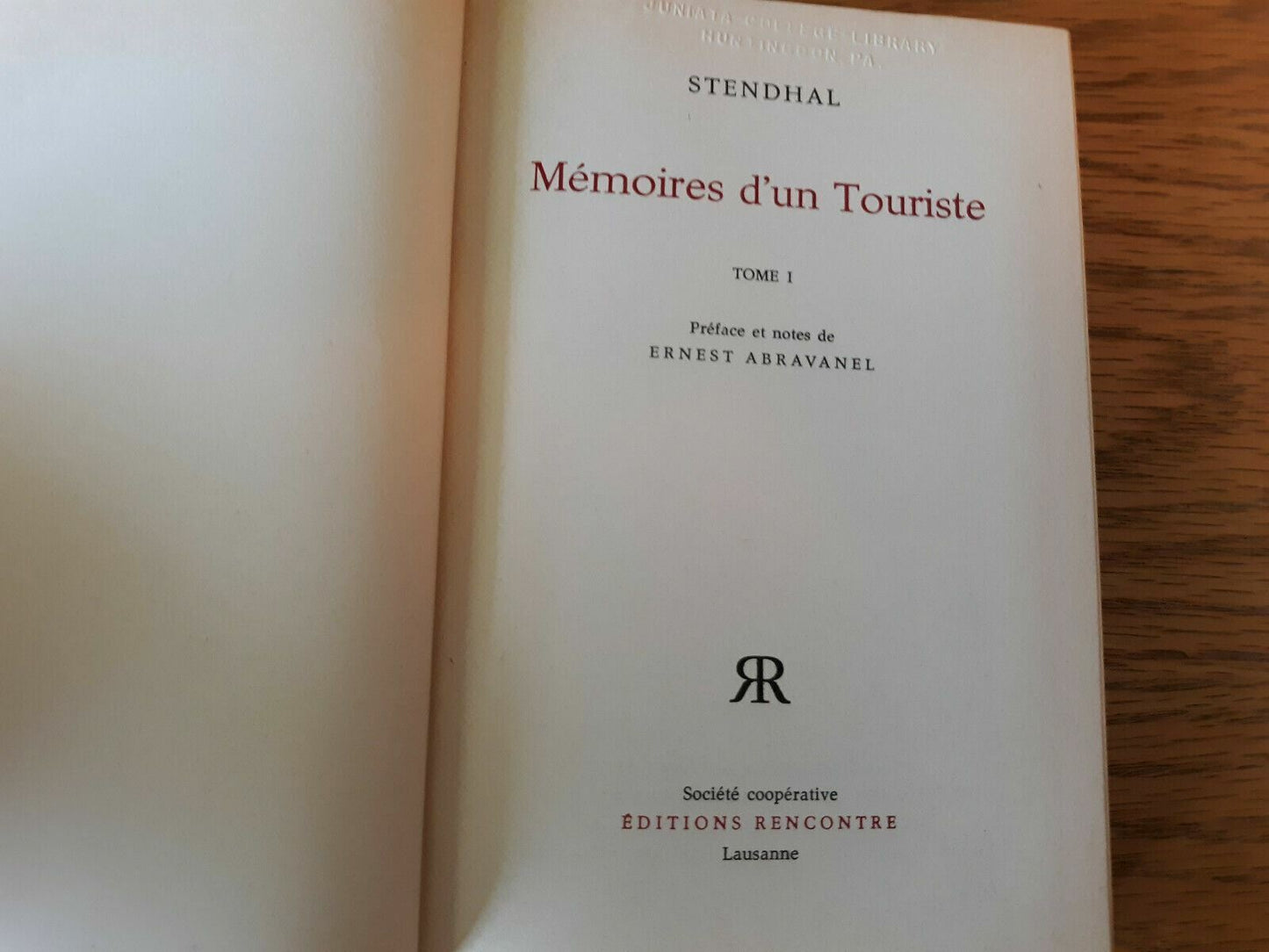 Stendhal Editions Rencontre 1961 French Hardcover Memoires d'un Touriste Tome I