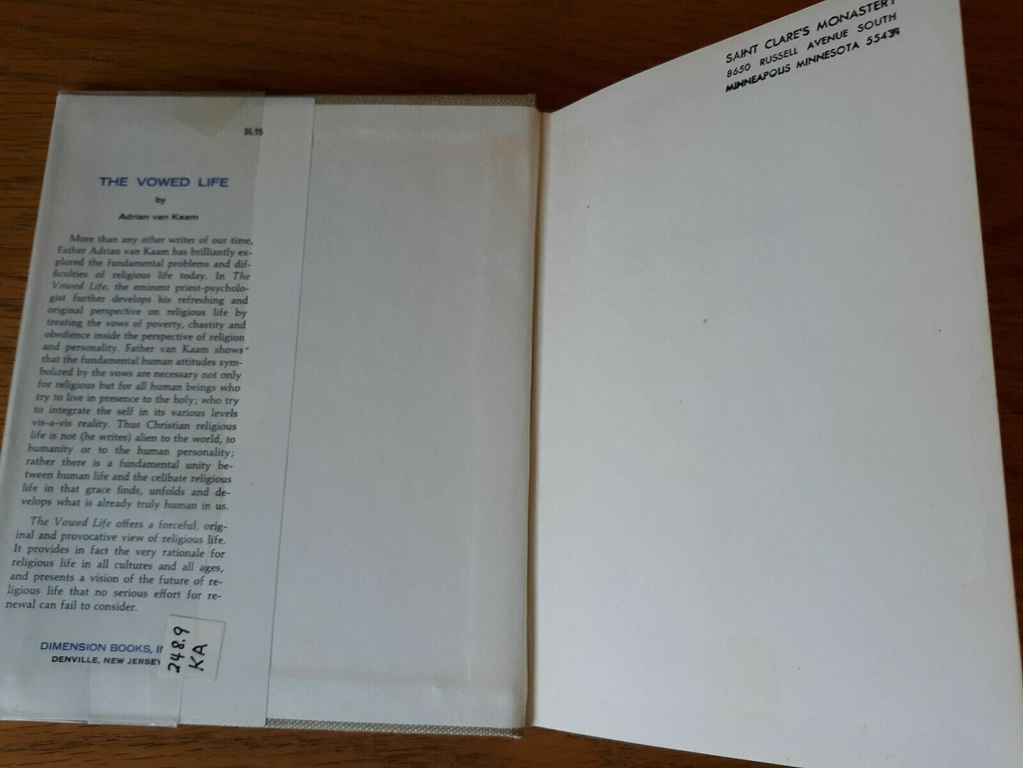 The Vowed Life by Adrian Van Kaam 1968 Hardcover Dust Jacket