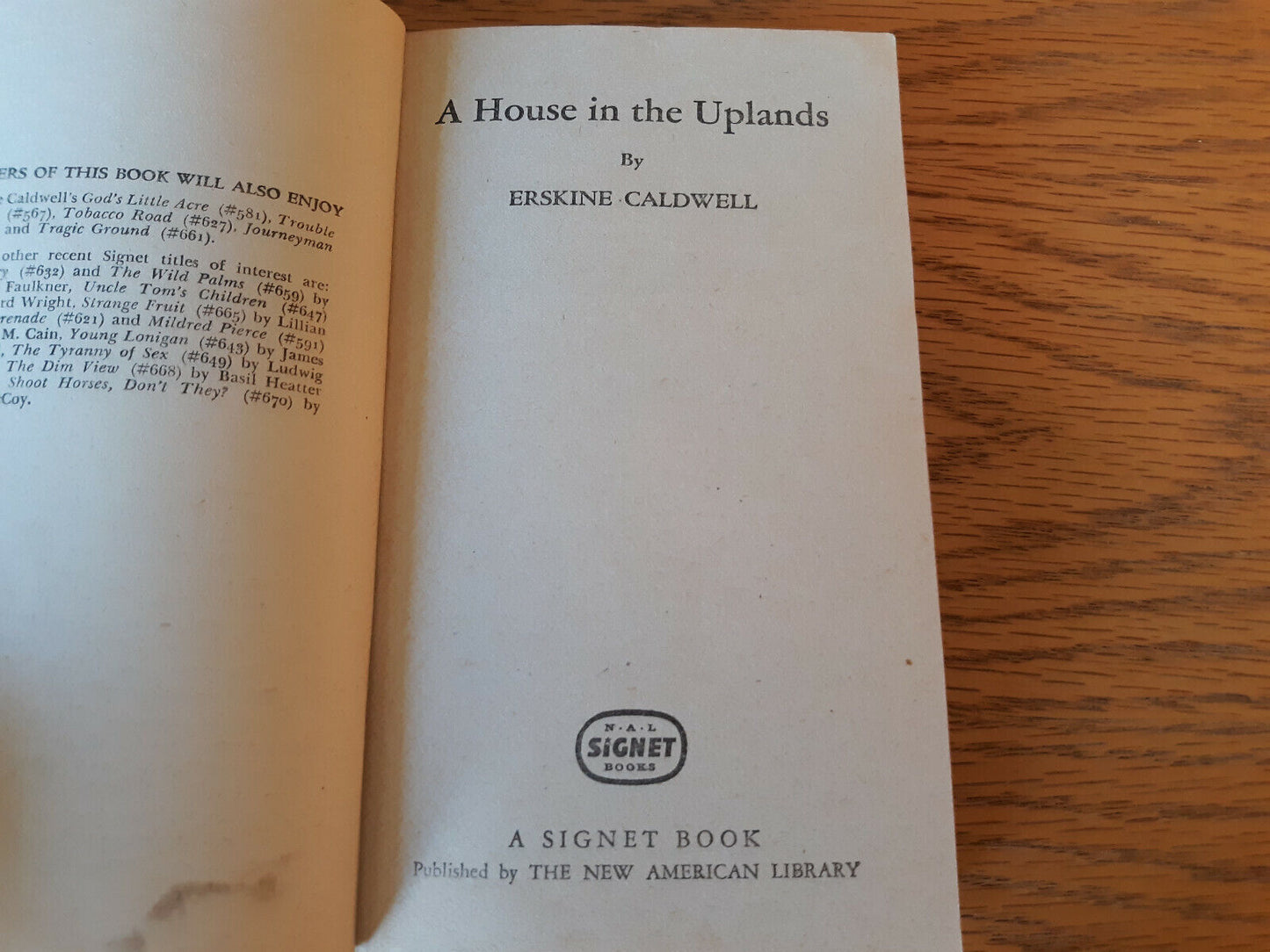 A House In The Uplands Erskine Caldwell 1949 Signet Book Paperback