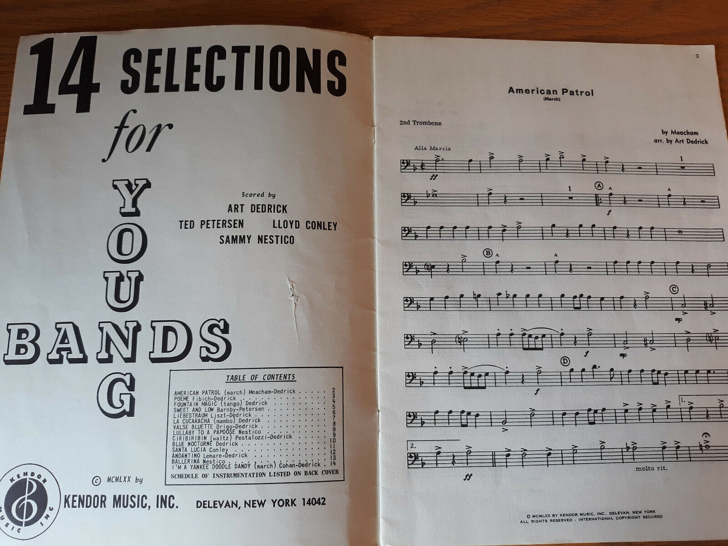 14 Selections For Young Bands 1970 Art Dedrick Kendor Music