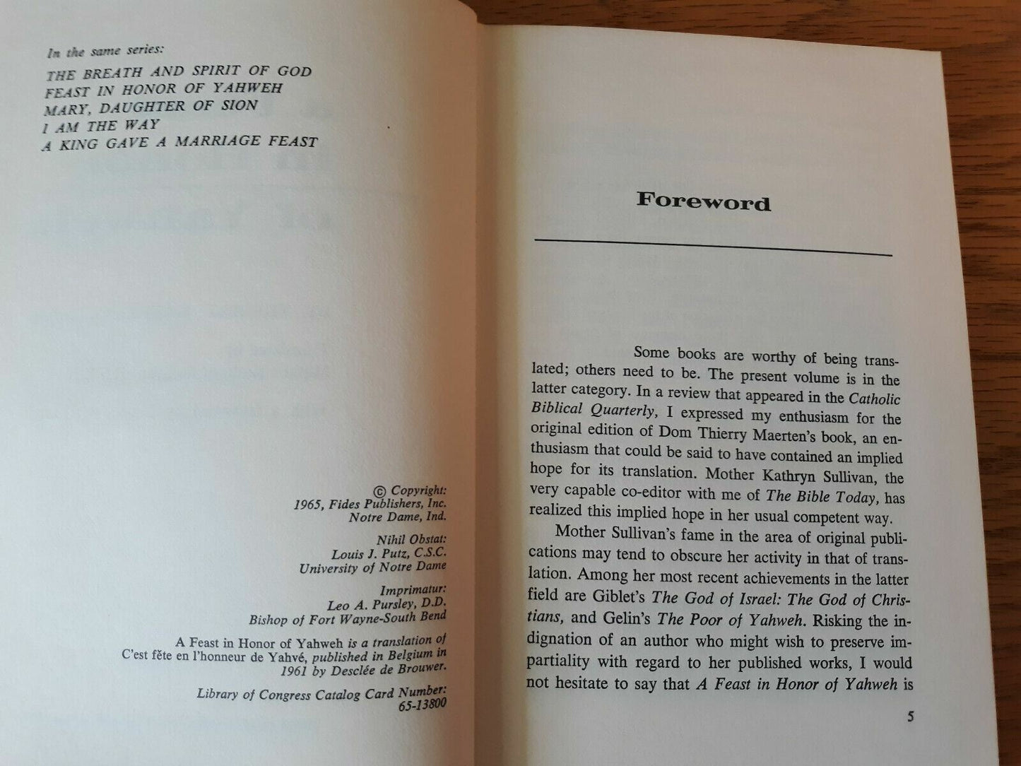 A feast in honor of Yahweh Hardcover 1965 by Thierry Maertens Fides