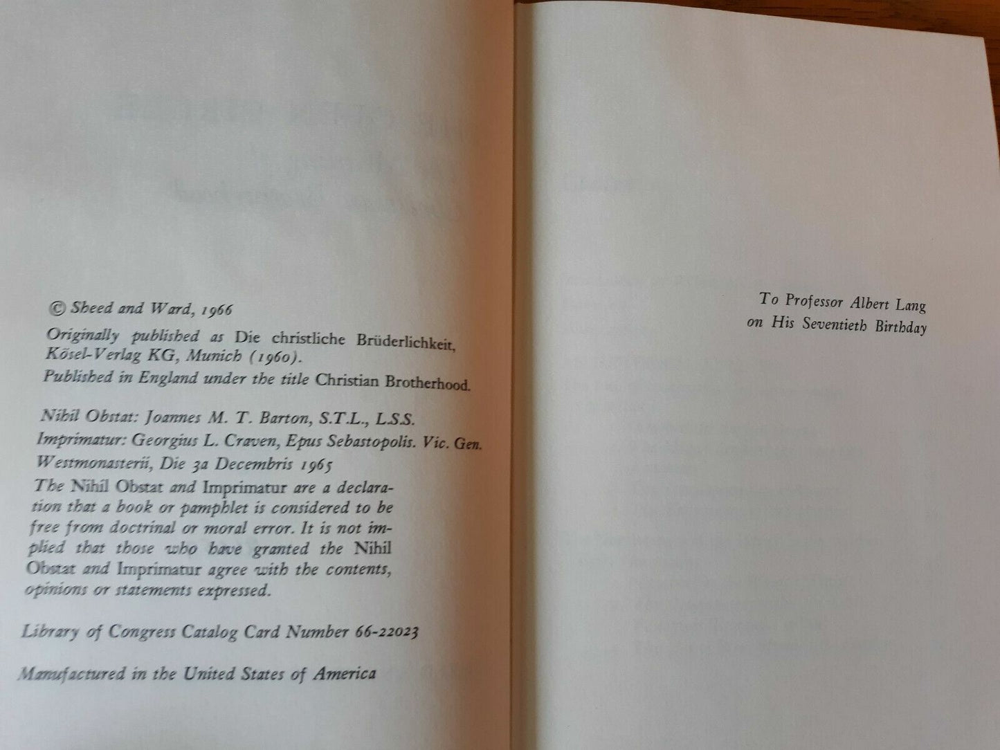 The Open Circle The Meaning of Christian Brotherhood Joseph Ratzinger 1966