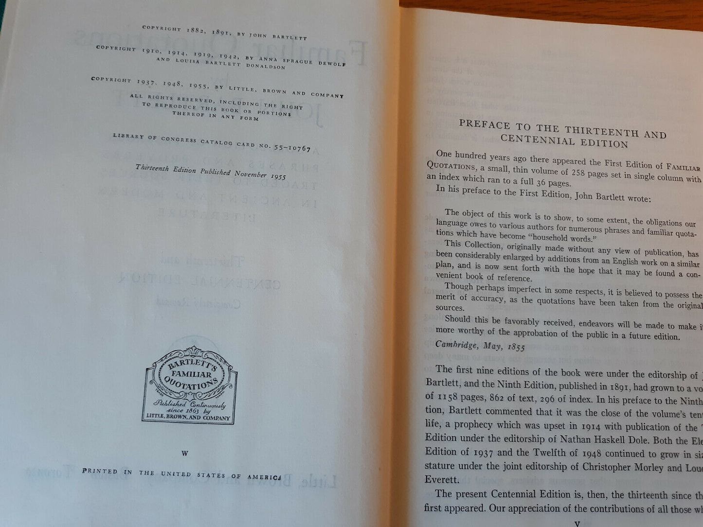 Familiar Quotations by John Bartlett Thirteenth & Centennial Edition 1955 Hardco