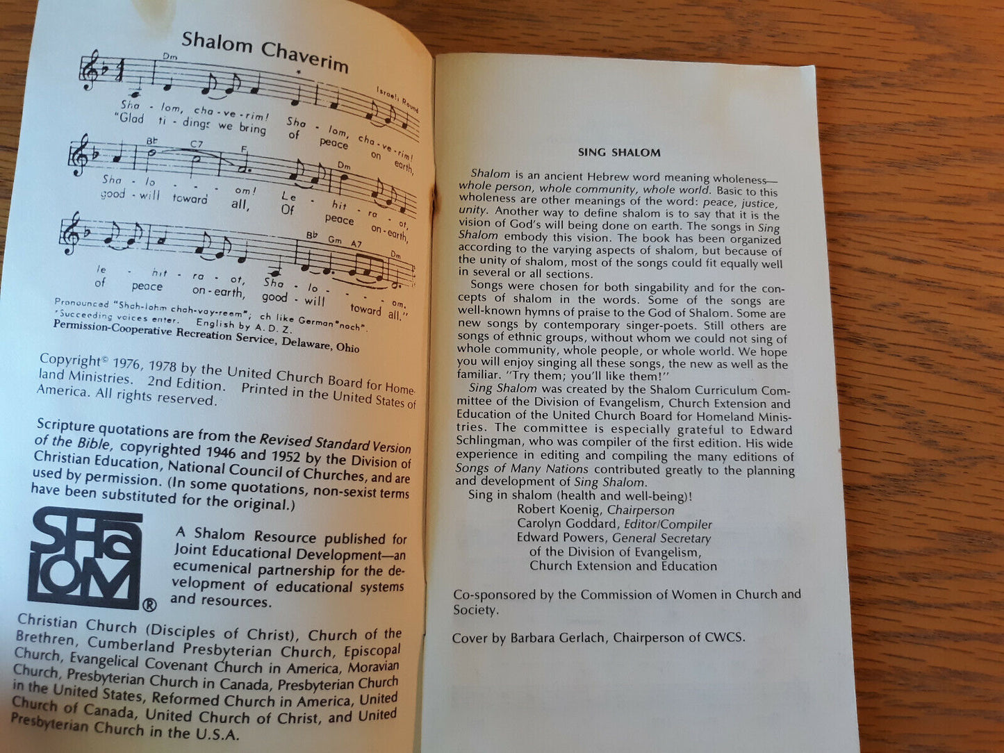 Sing Shalom 1978 United Church For Homeland Ministries Paperback
