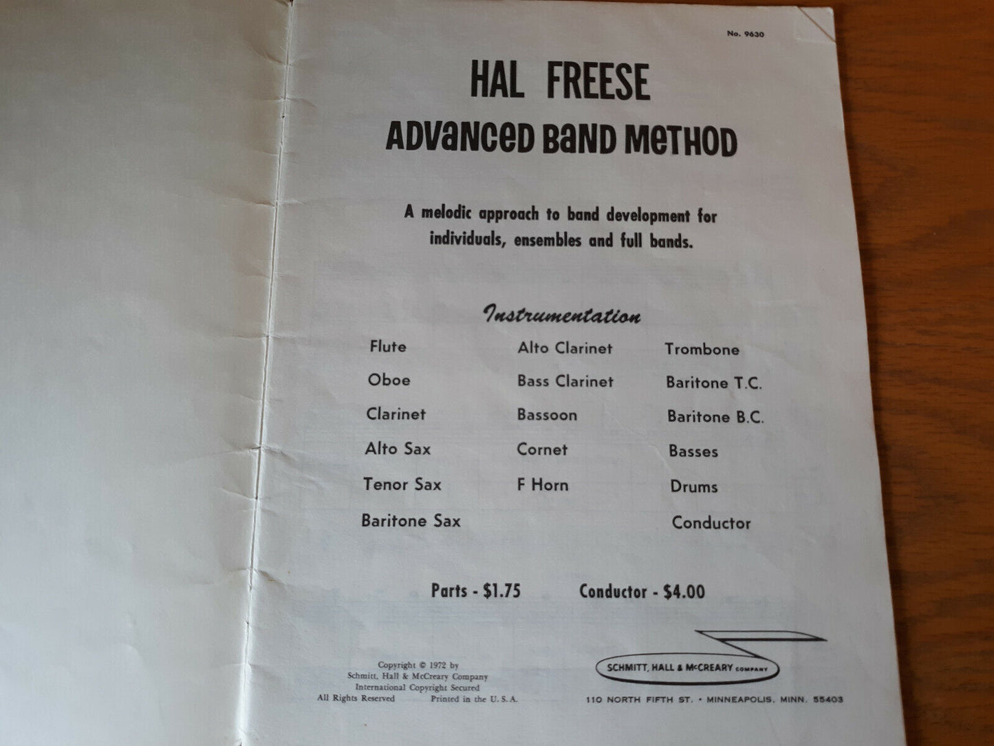 Hal Freese Advanced Band Method 1972 Schmitt Hall & McCreary Music