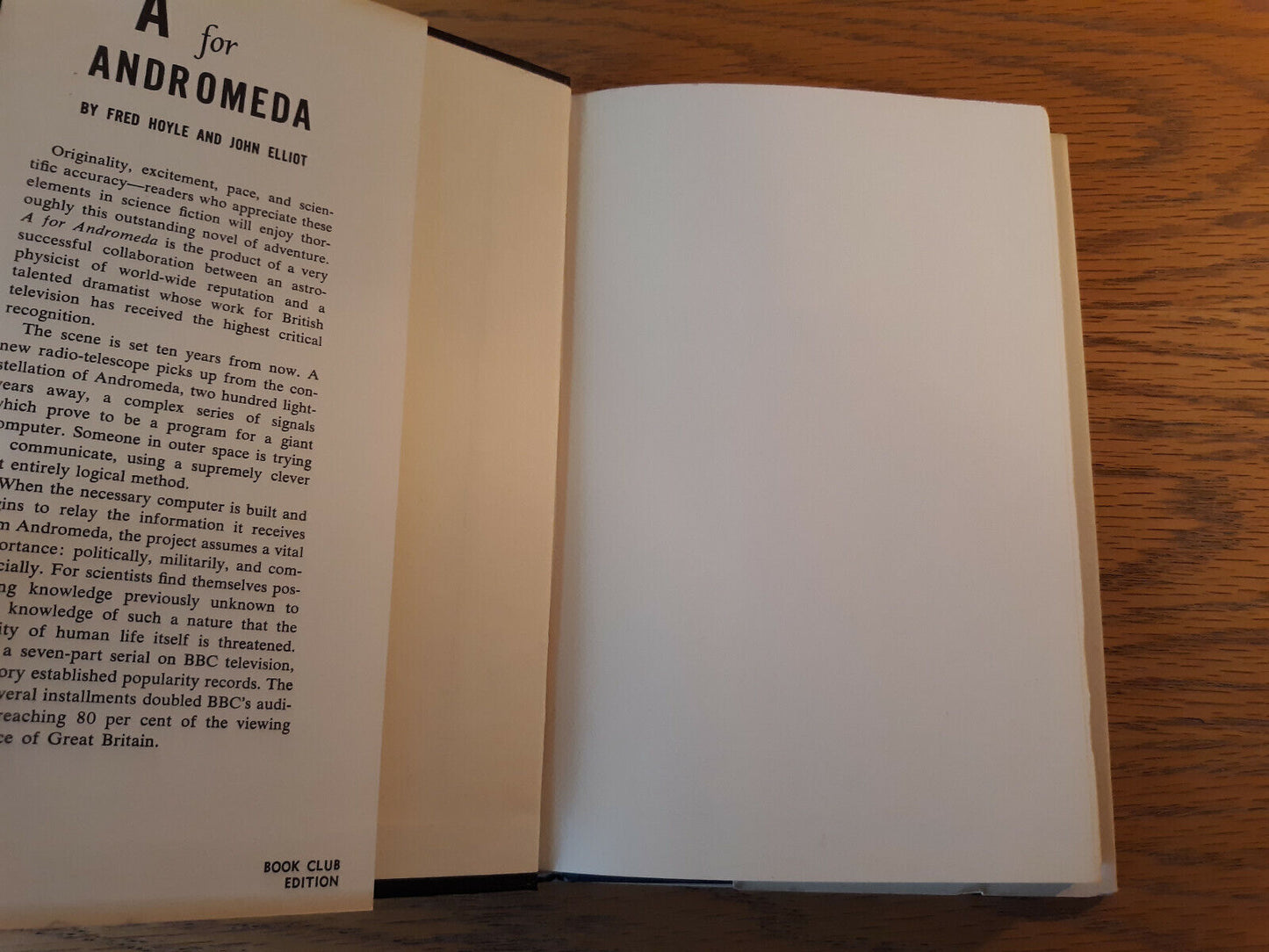 A For Andromeda Fred Hoyle And John Elliot 1962 Book Club Edition HC/DJ