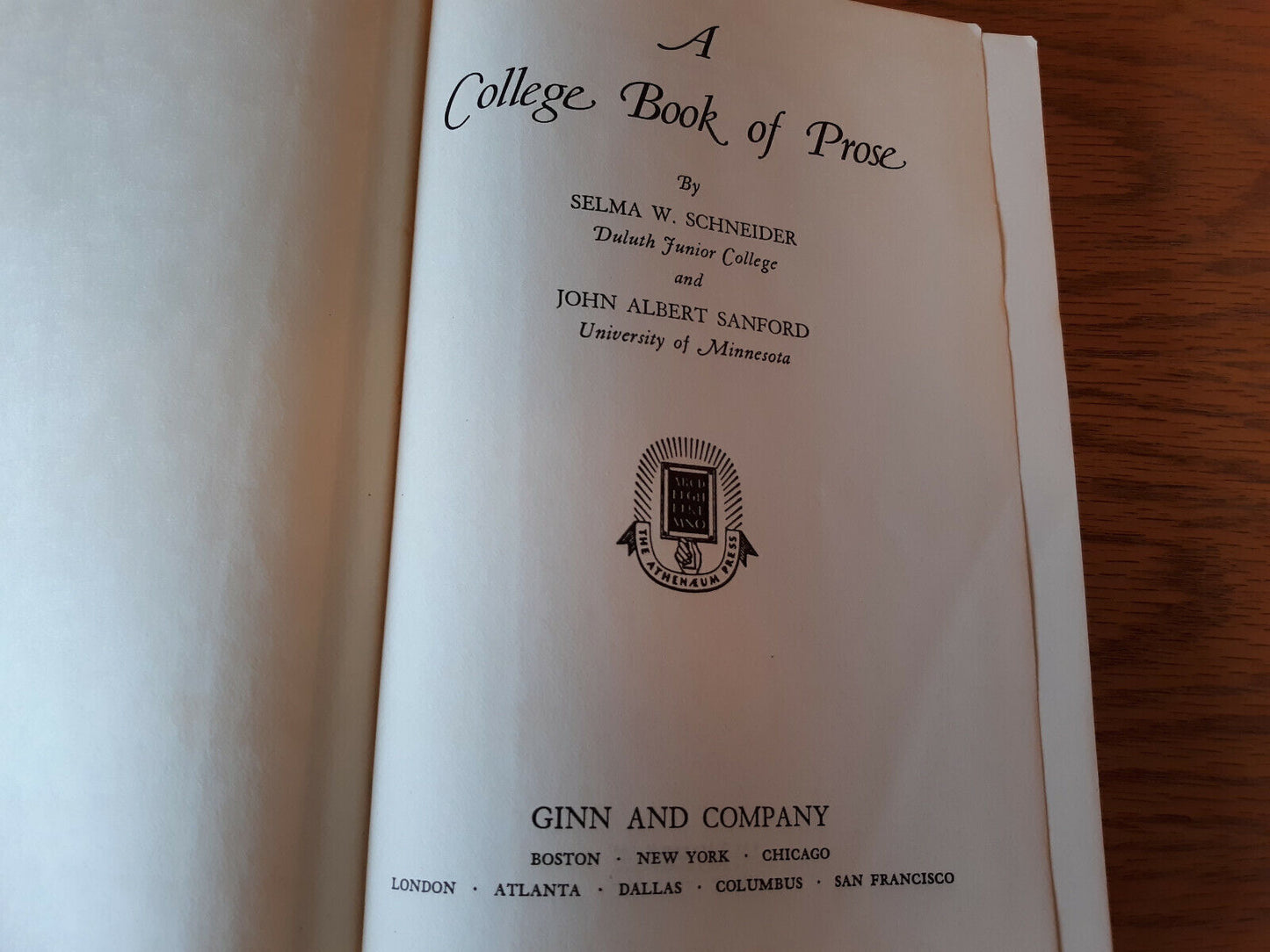 A College Book Of Prose Selma W Schneider 1941 Hardcover Ginn And Company