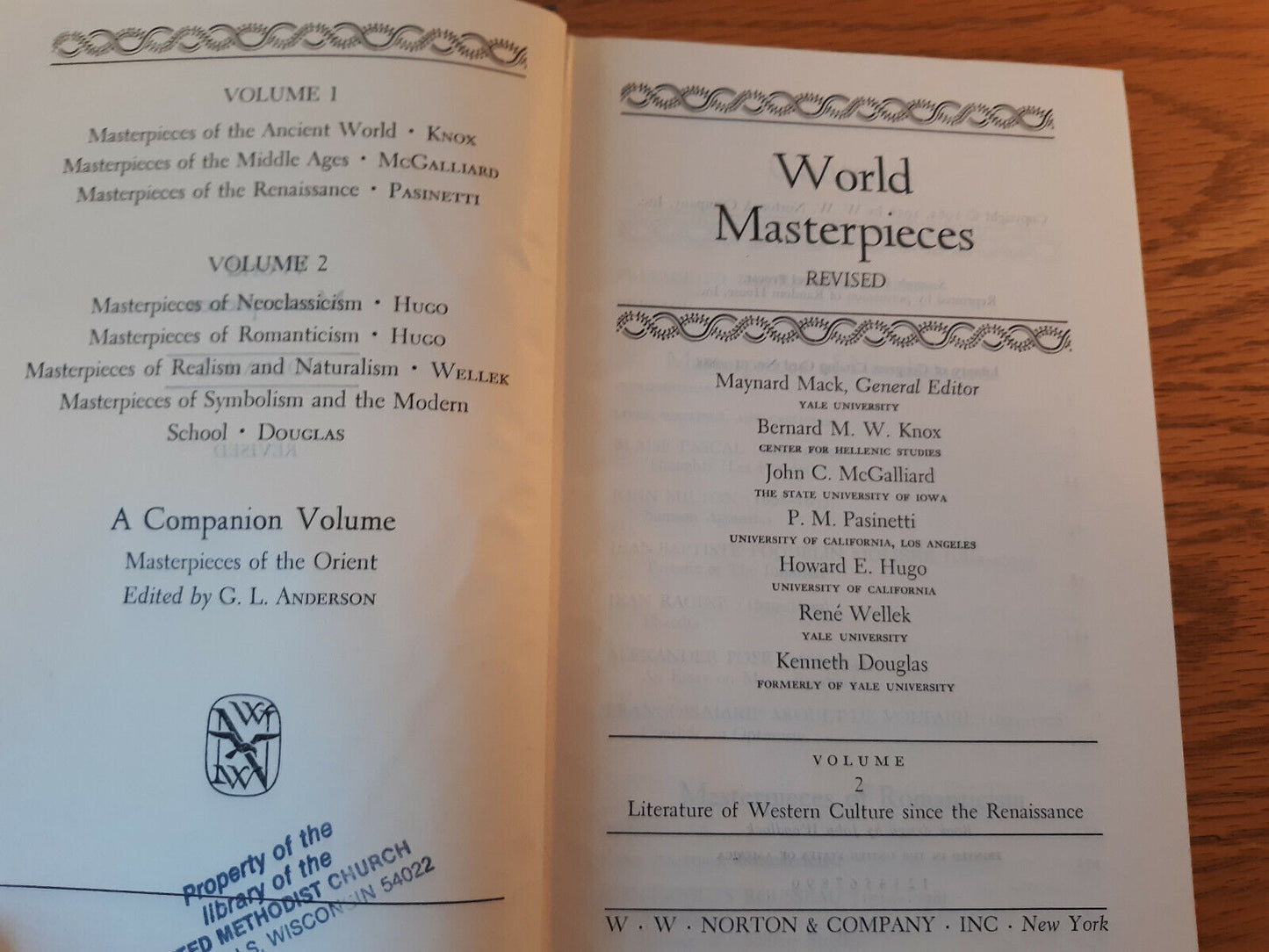 Worlds Masterpieces Revised Volume 2 1956 Hardcover Maynard Mack