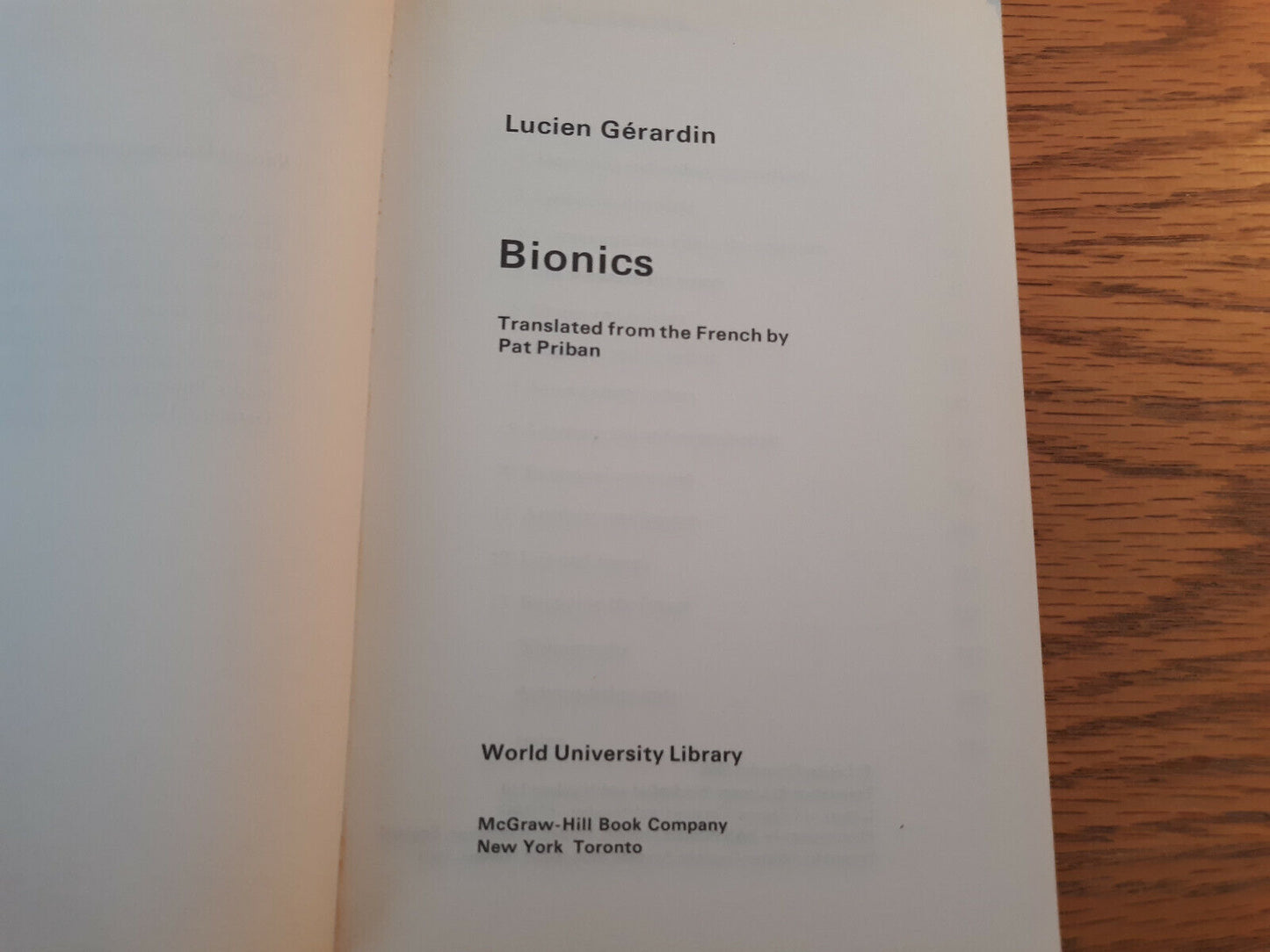 Bionics Lucien Gerardin 1968 McGraw Hill World University Library Paperback