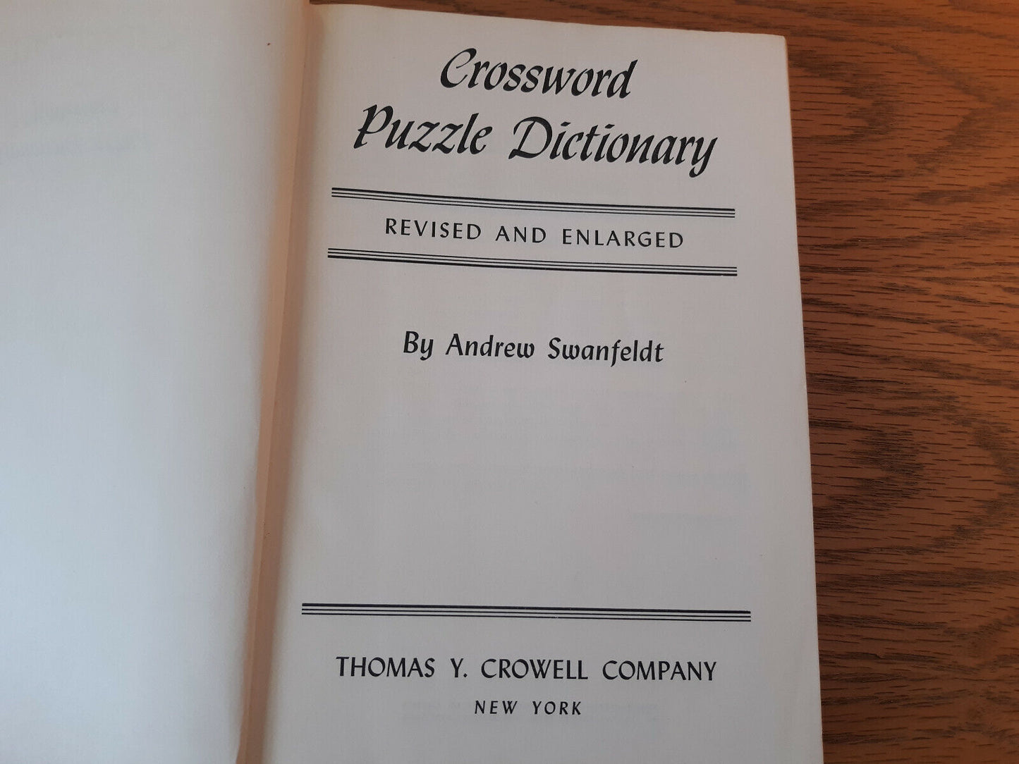 Crossword Puzzle Dictionary Andrew Swanfeldt 1950 Hardcover Thomas Y Crowell