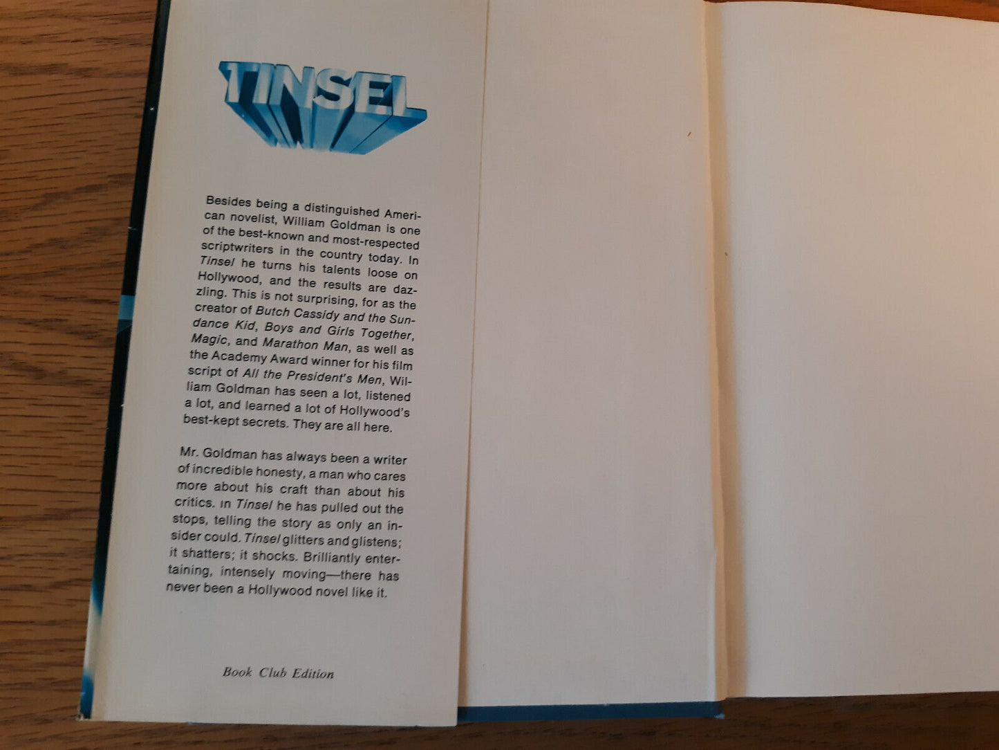 Tinsel William Goldman 1979 Hardcover Dust Jacket Book Club Edition Delacorte Pr