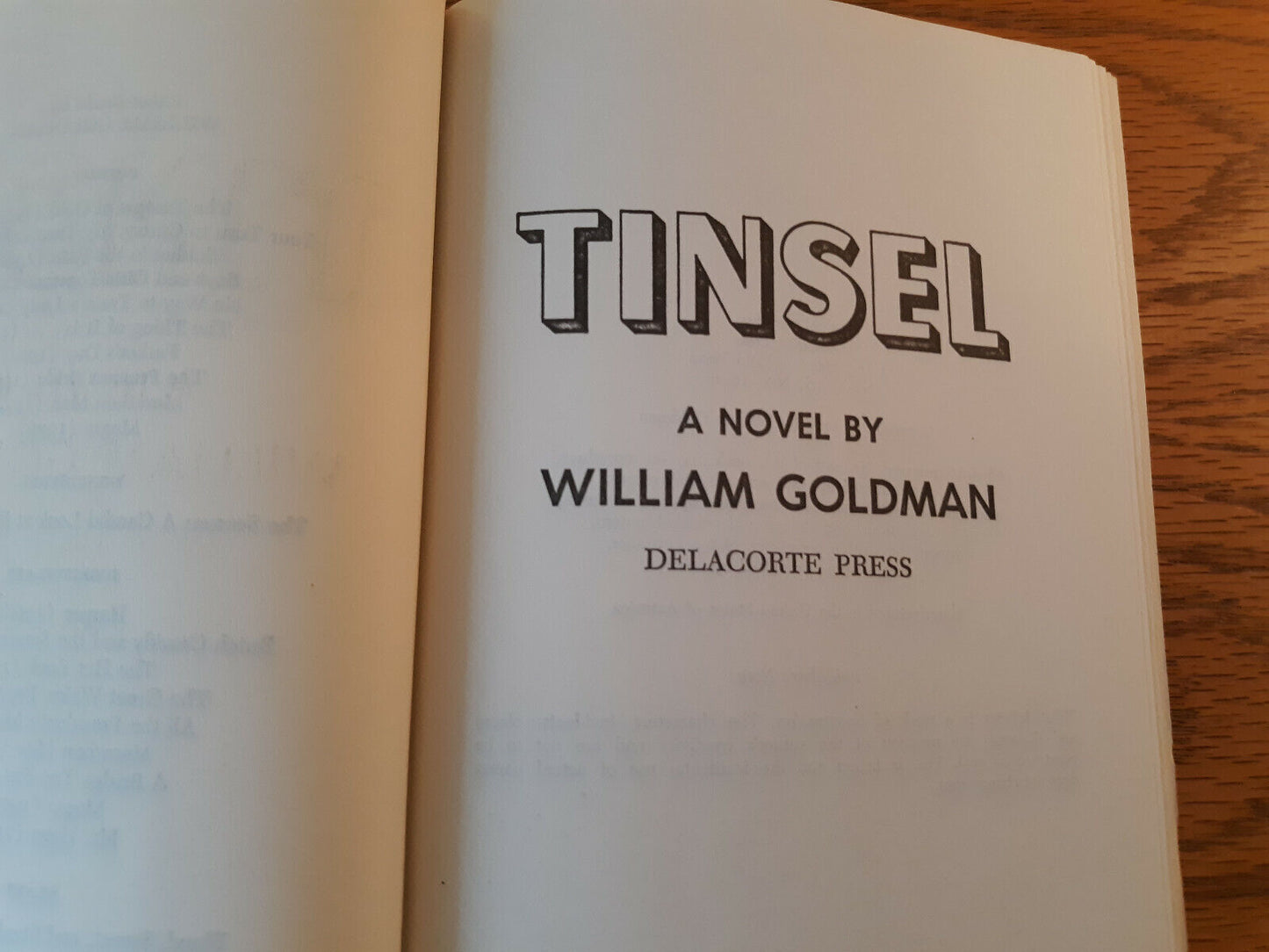 Tinsel William Goldman 1979 Hardcover Dust Jacket Book Club Edition Delacorte Pr