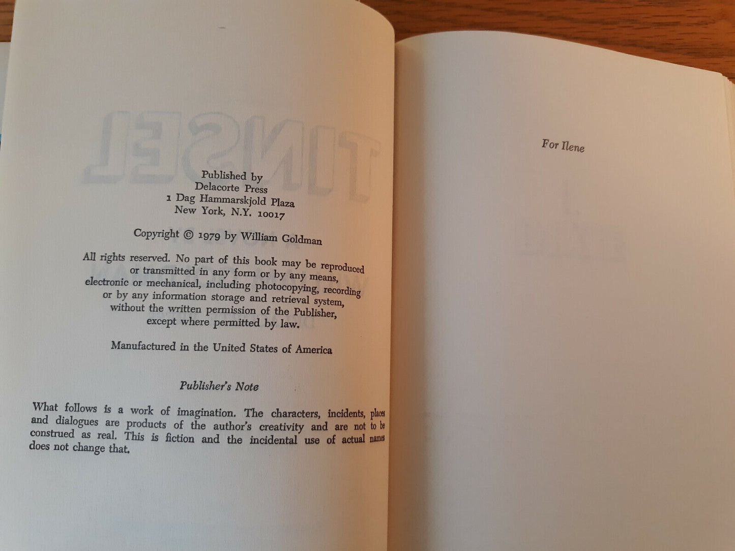 Tinsel William Goldman 1979 Hardcover Dust Jacket Book Club Edition Delacorte Pr
