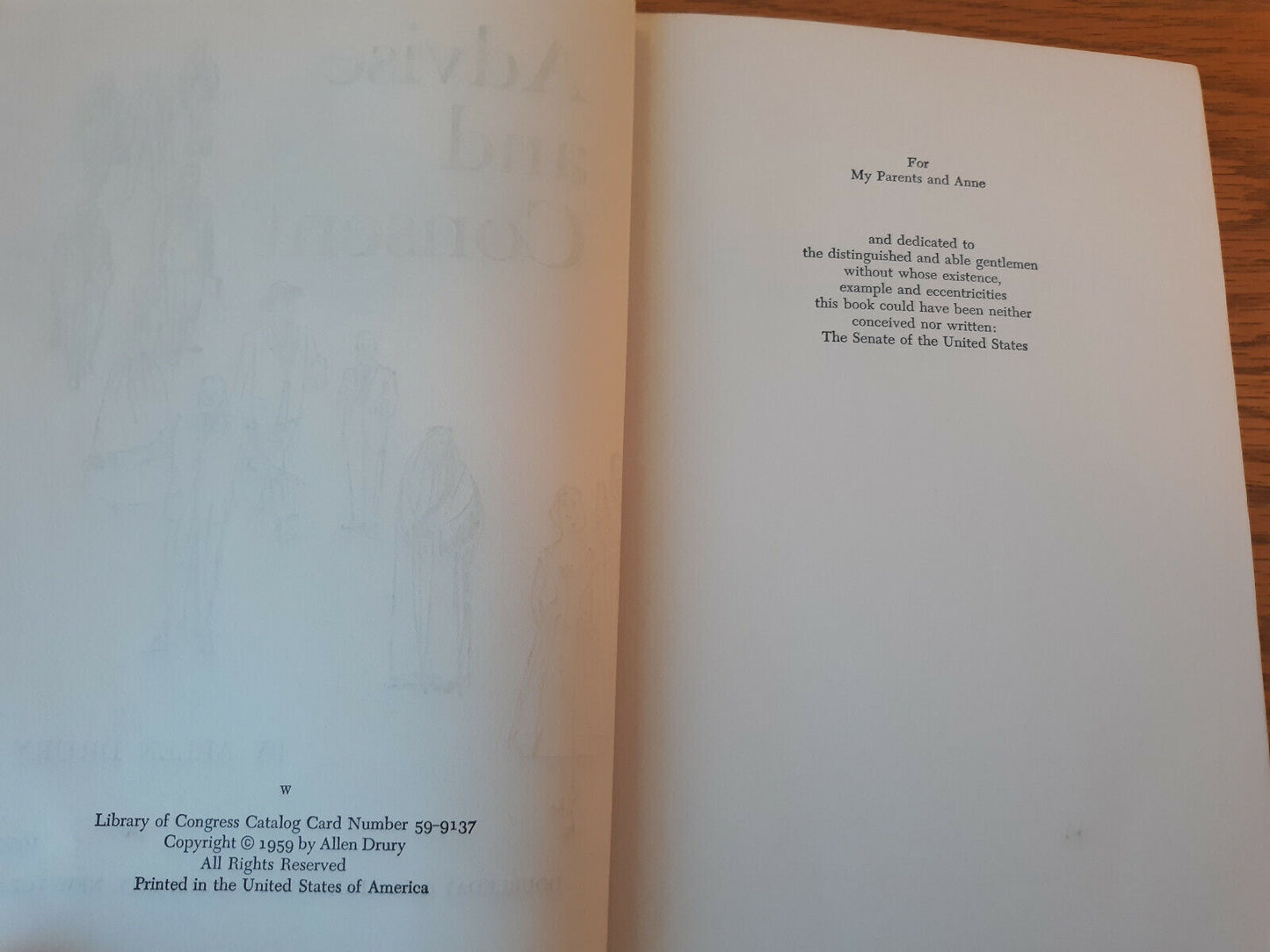 Advise and Consent Politics by Allen Drury 1959 Doubleday Hardcover