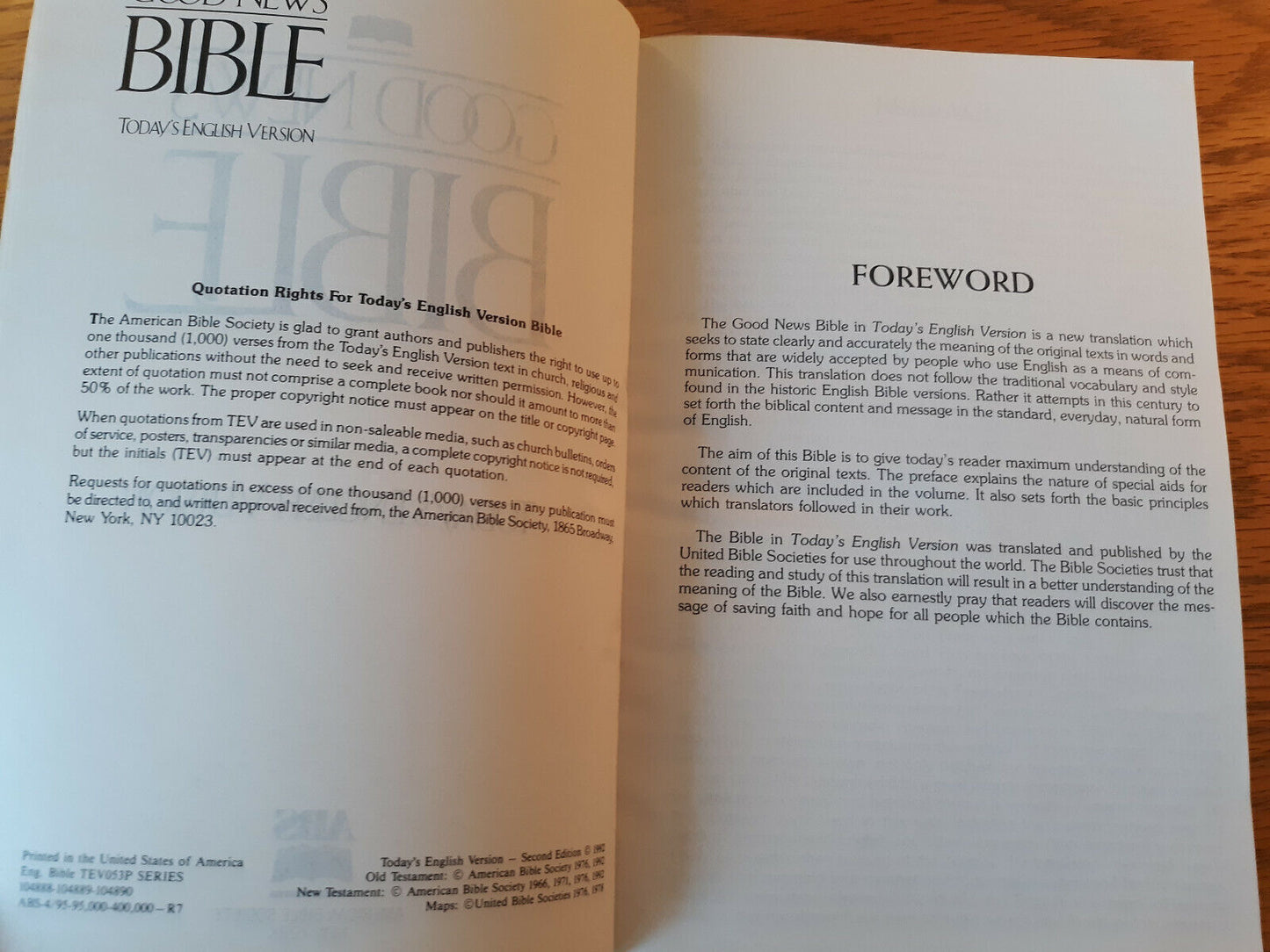 Good News Bible Todays English Version 1992 Paperback American Bible Society