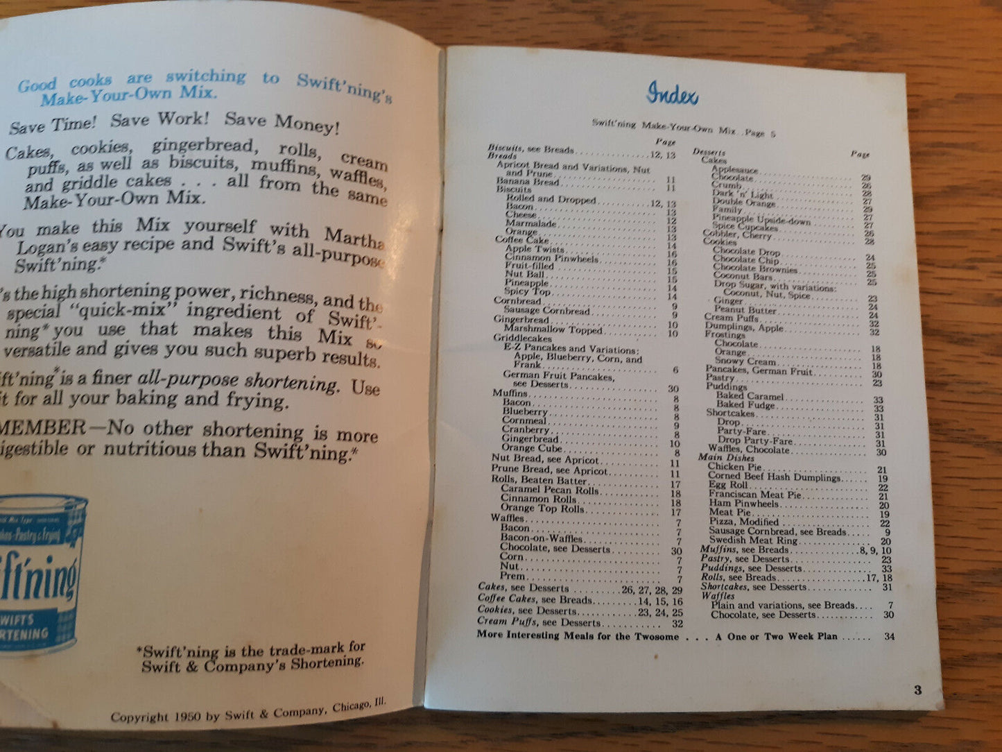 77 Recipes Using Swiftning 1950 Cookbook Cook Book Swift Martha Logan Booklet B