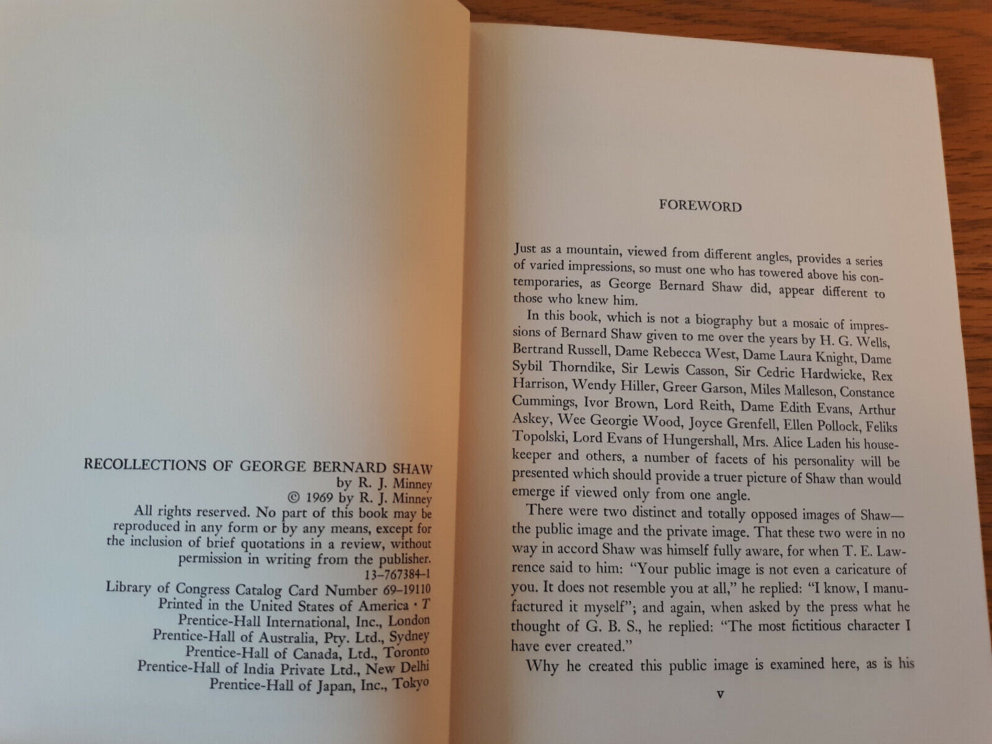 Recollections Of George Bernard Shaw R J Minney 1969 Prentice Hall Hardcover